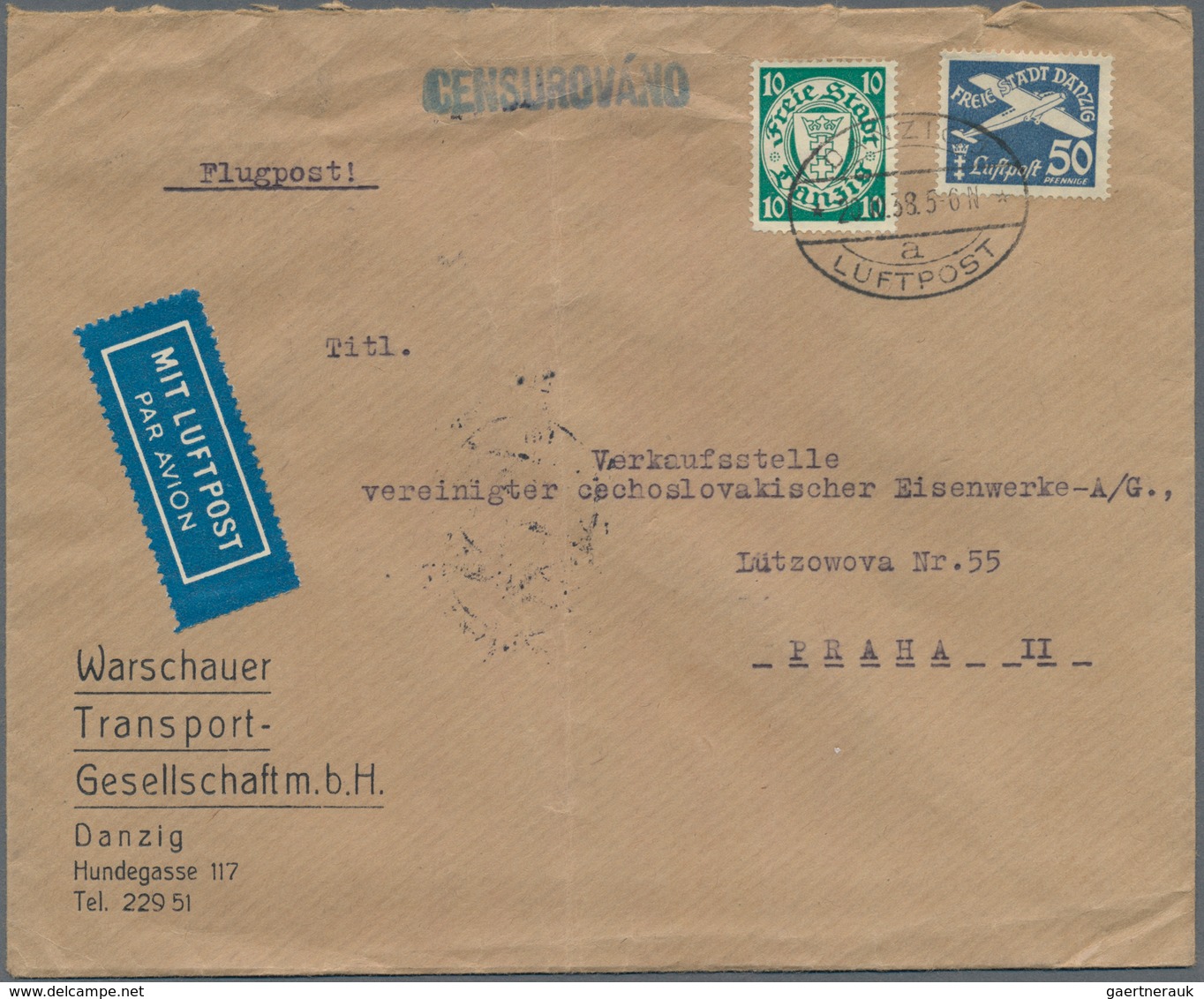 Danzig: 1936/1938, Lot Von Fünf Bedarfsbriefen Der "Warschauer Transportgesellschaft, Danzig" Je Gel - Andere & Zonder Classificatie