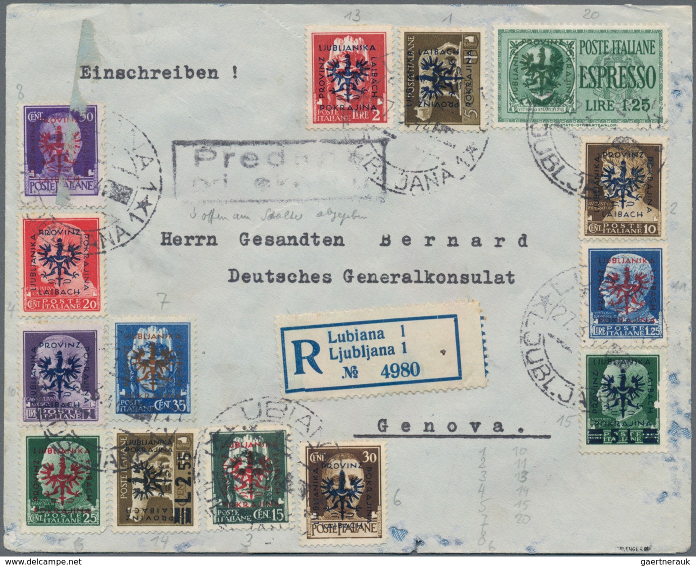 Dt. Besetzung II WK - Laibach: 1944 - 1945, Kleiner Posten Von 8 Belegen, Dabei Zeitungsschleife, Zw - Ocupación 1938 – 45