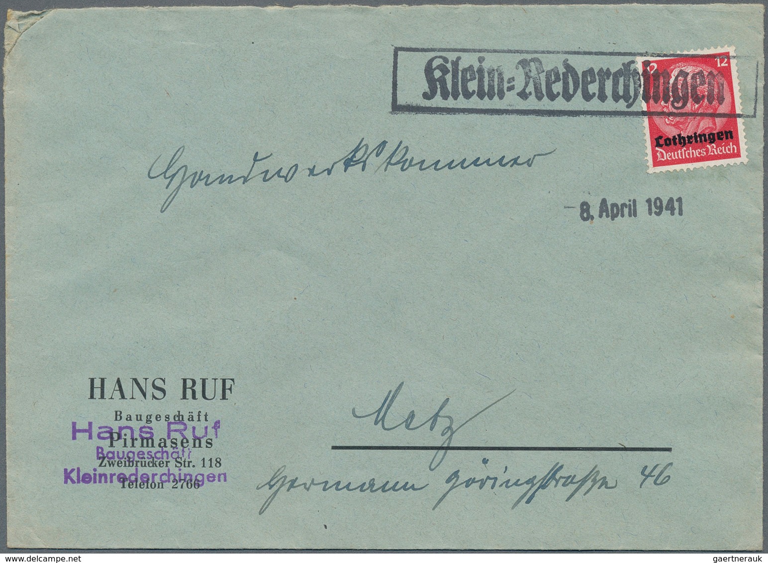 Dt. Besetzung II WK - Lothringen: 1940/1941, Lot Von Elf Bedarfsbriefen Frankiert Mit 12 Pfg. Hinden - Occupation 1938-45