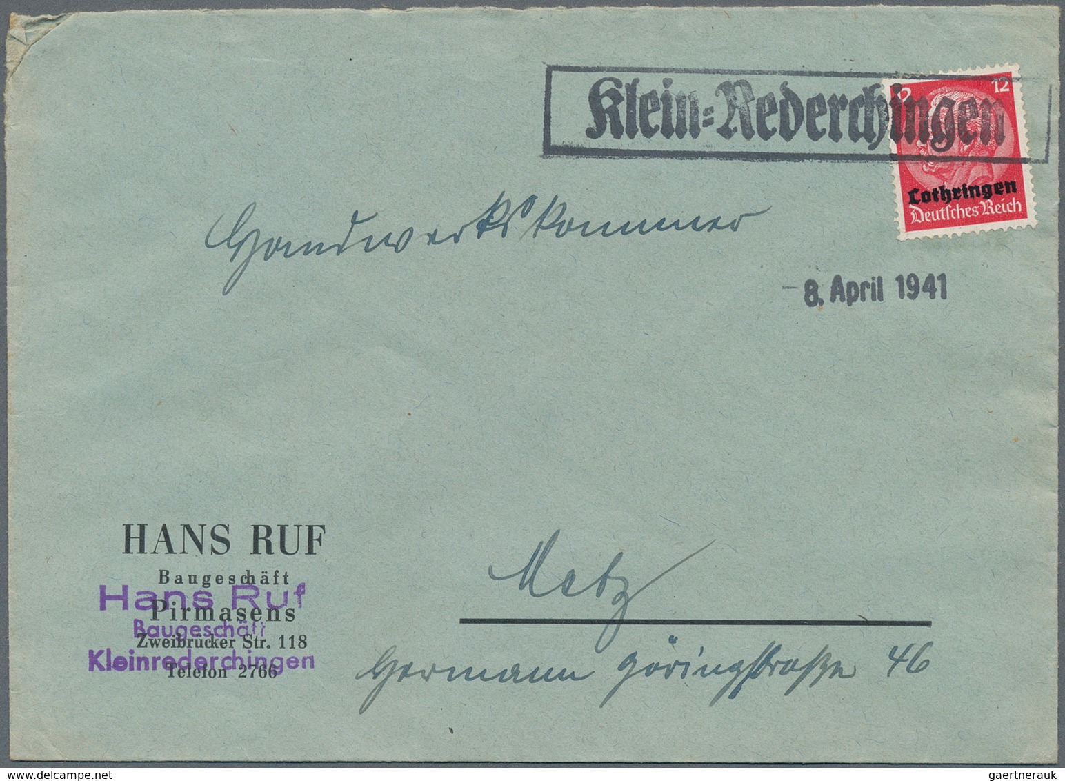 Dt. Besetzung II WK - Lothringen: 1940/1941, Lot Von Elf Bedarfsbriefen Frankiert Mit 12 Pfg. Hinden - Bezetting 1938-45