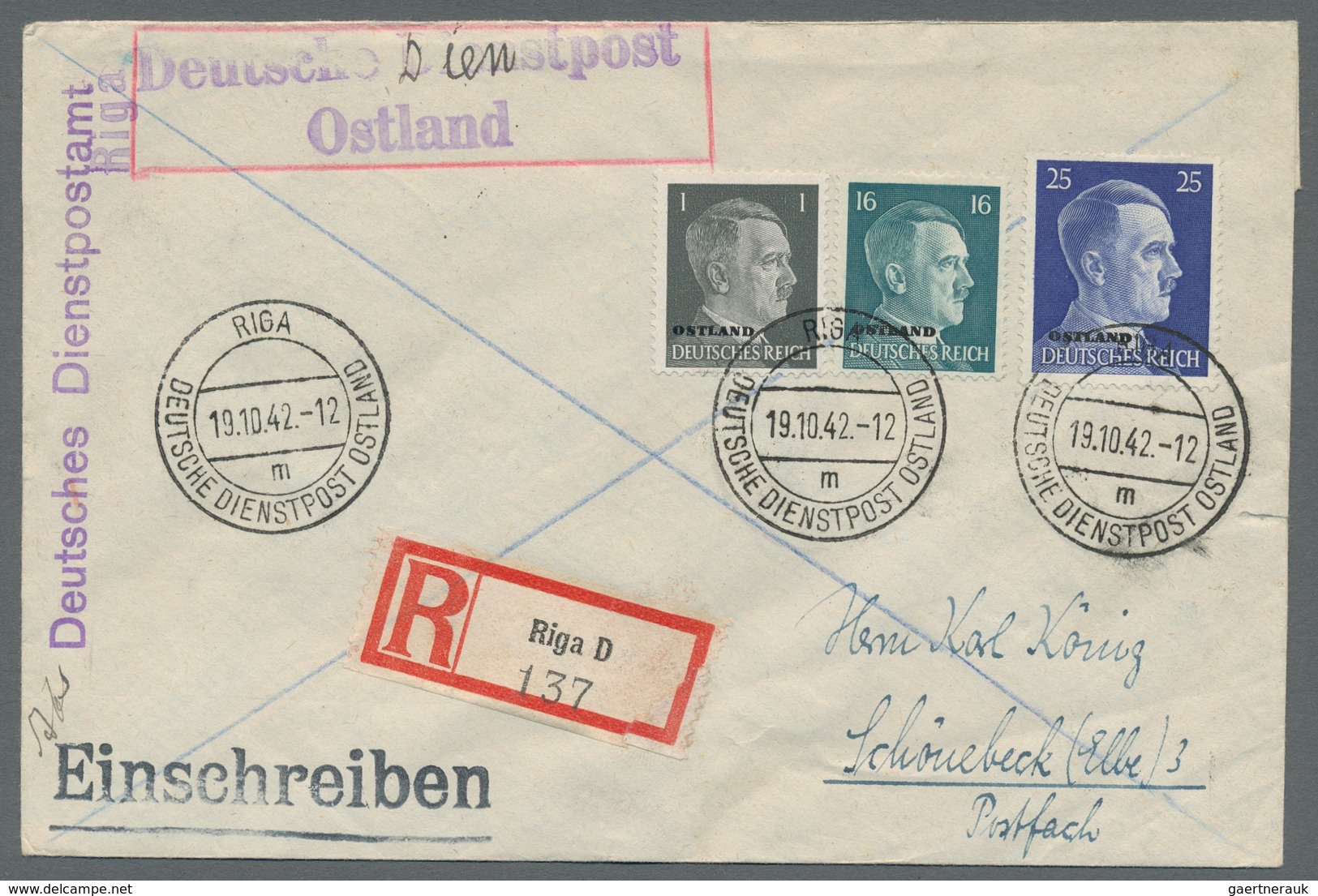 Dt. Besetzung II WK - Ostland: 1941/1944, schöne Sammlung von ca. 200 Belegen im Album, dabei Einsch