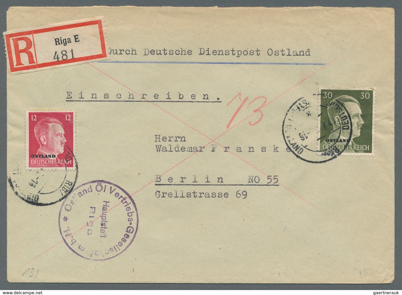 Dt. Besetzung II WK - Ostland: 1941/1944, schöne Sammlung von ca. 200 Belegen im Album, dabei Einsch