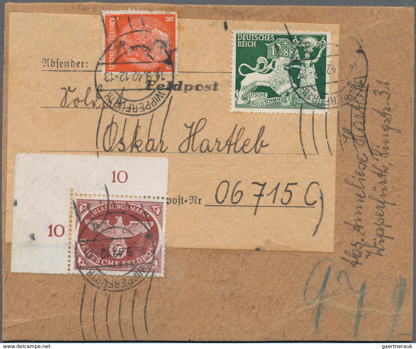 Feldpostmarken: 1941/1948, Vielseitiges Lot Von 3 Kompletten Päckchenadressen Sowie 3 Briefstücken M - Autres & Non Classés