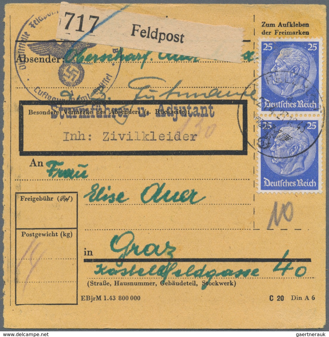 Feldpost 2. Weltkrieg: 1938/1945, Interessanter Sammlungsbestand Mit Ca.60 Belegen, Dabei SS-Feldpos - Otros & Sin Clasificación