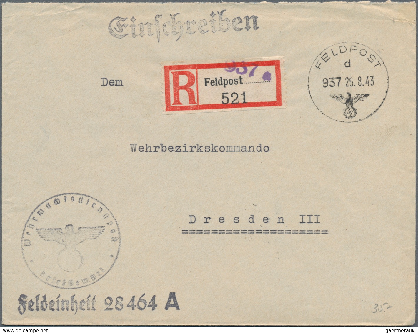 Feldpost 2. Weltkrieg: 1940/1945, Sammlungsbestand Von Ca. 280 Feldpost-Einschreibe-Briefen Div. Ein - Otros & Sin Clasificación