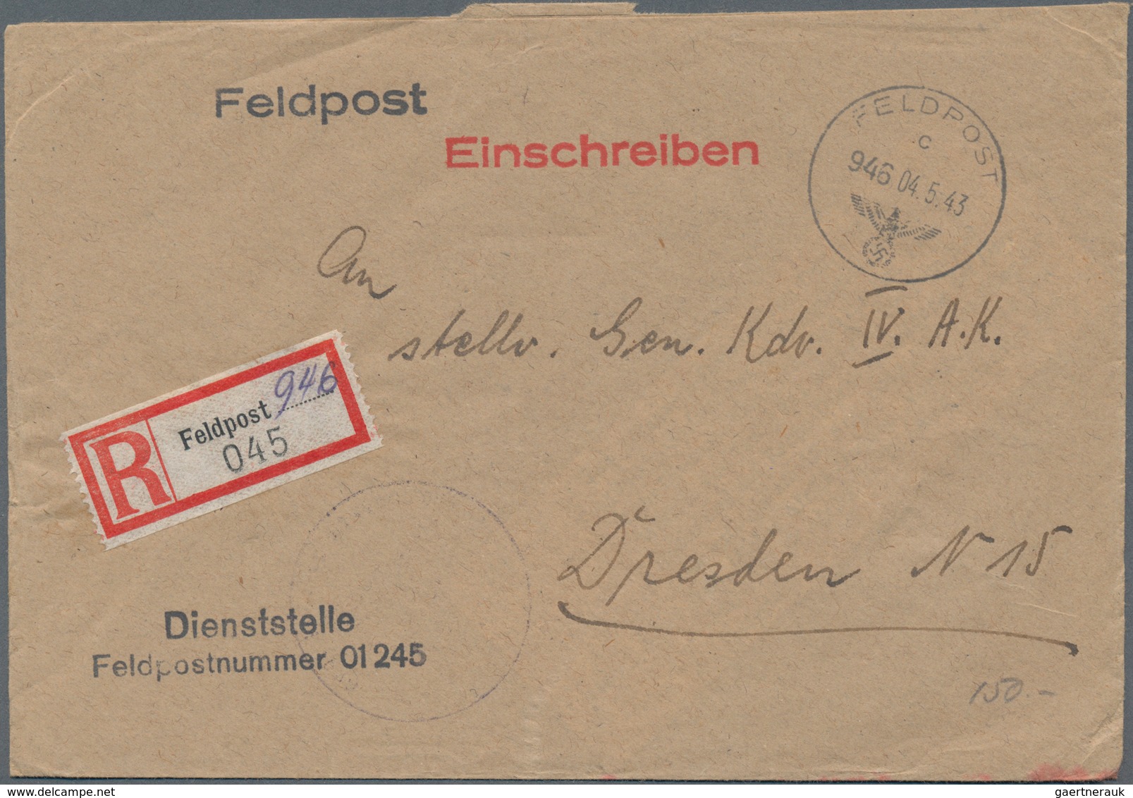 Feldpost 2. Weltkrieg: 1940/1945, Sammlungsbestand Von Ca. 280 Feldpost-Einschreibe-Briefen Div. Ein - Otros & Sin Clasificación