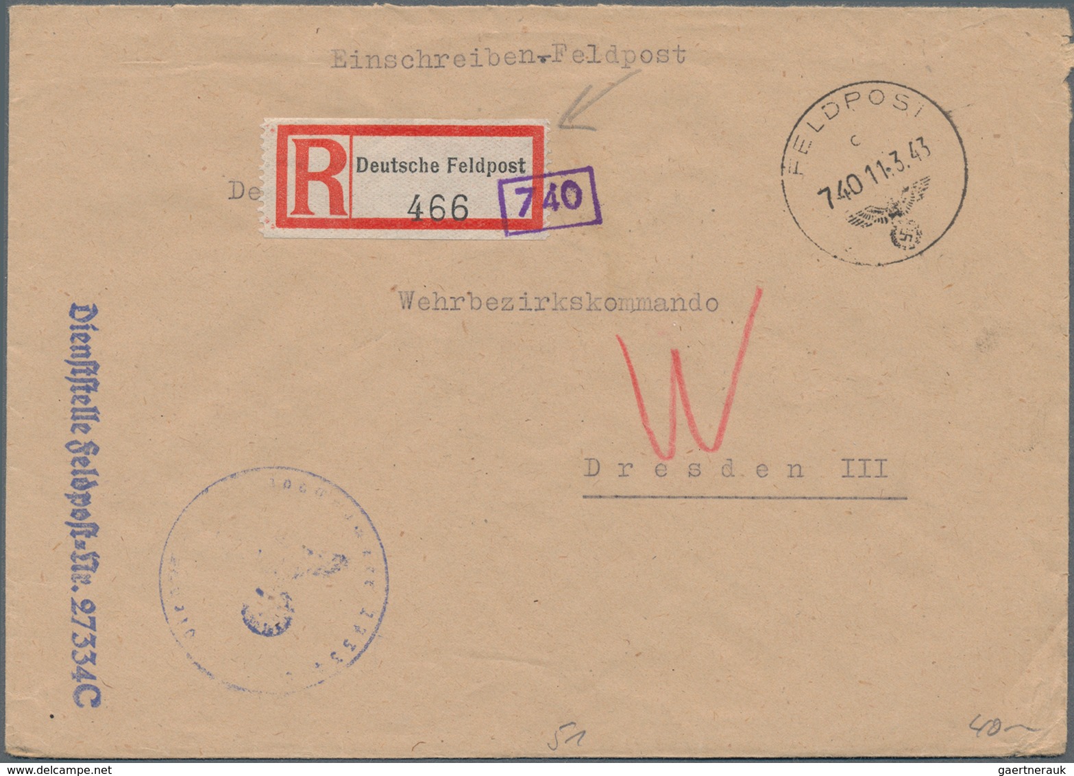 Feldpost 2. Weltkrieg: 1940/1945, Sammlungsbestand Von Ca. 280 Feldpost-Einschreibe-Briefen Div. Ein - Other & Unclassified