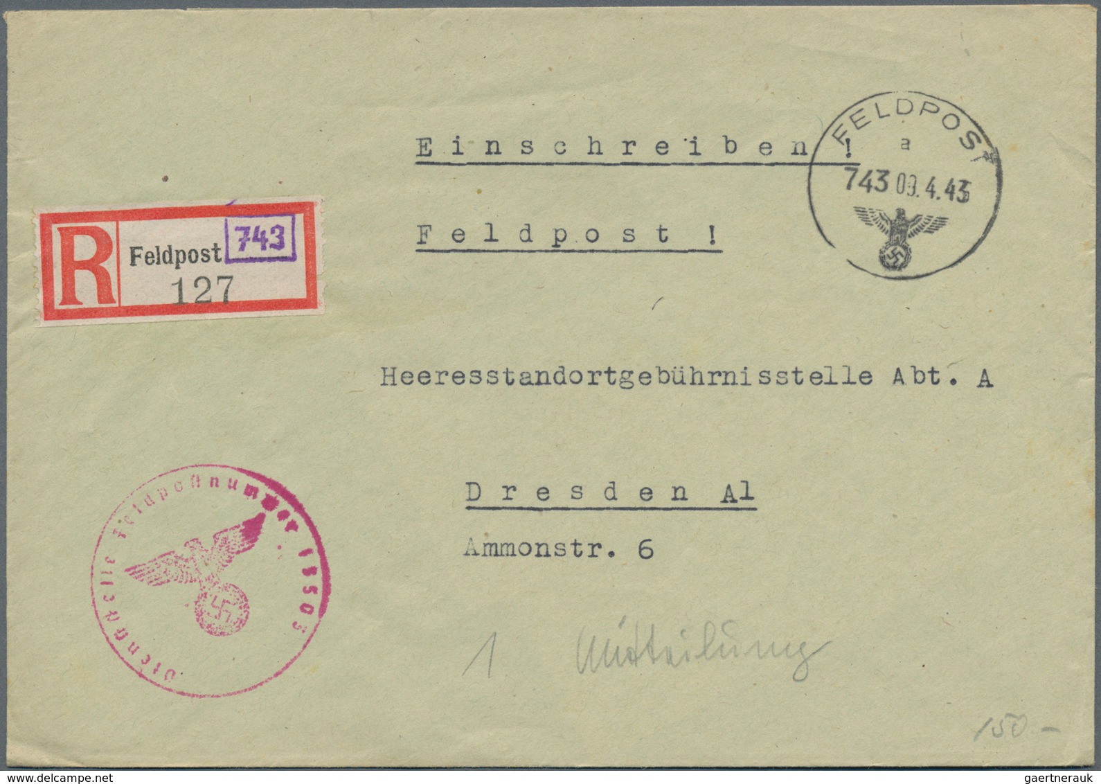 Feldpost 2. Weltkrieg: 1940/1945, Sammlungsbestand Von Ca. 280 Feldpost-Einschreibe-Briefen Div. Ein - Andere & Zonder Classificatie