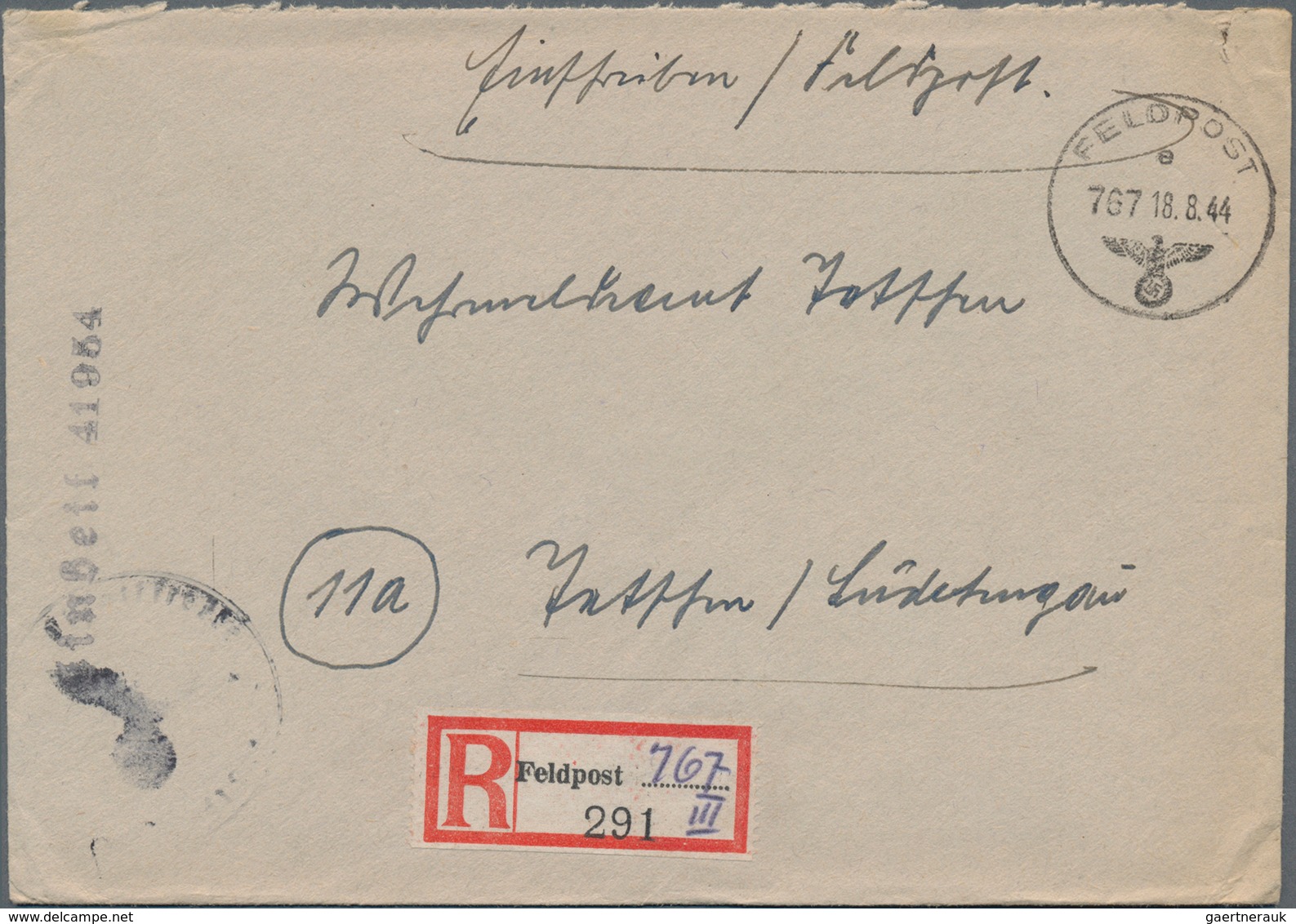 Feldpost 2. Weltkrieg: 1940/1945, Sammlungsbestand von ca. 280 Feldpost-Einschreibe-Briefen div. Ein