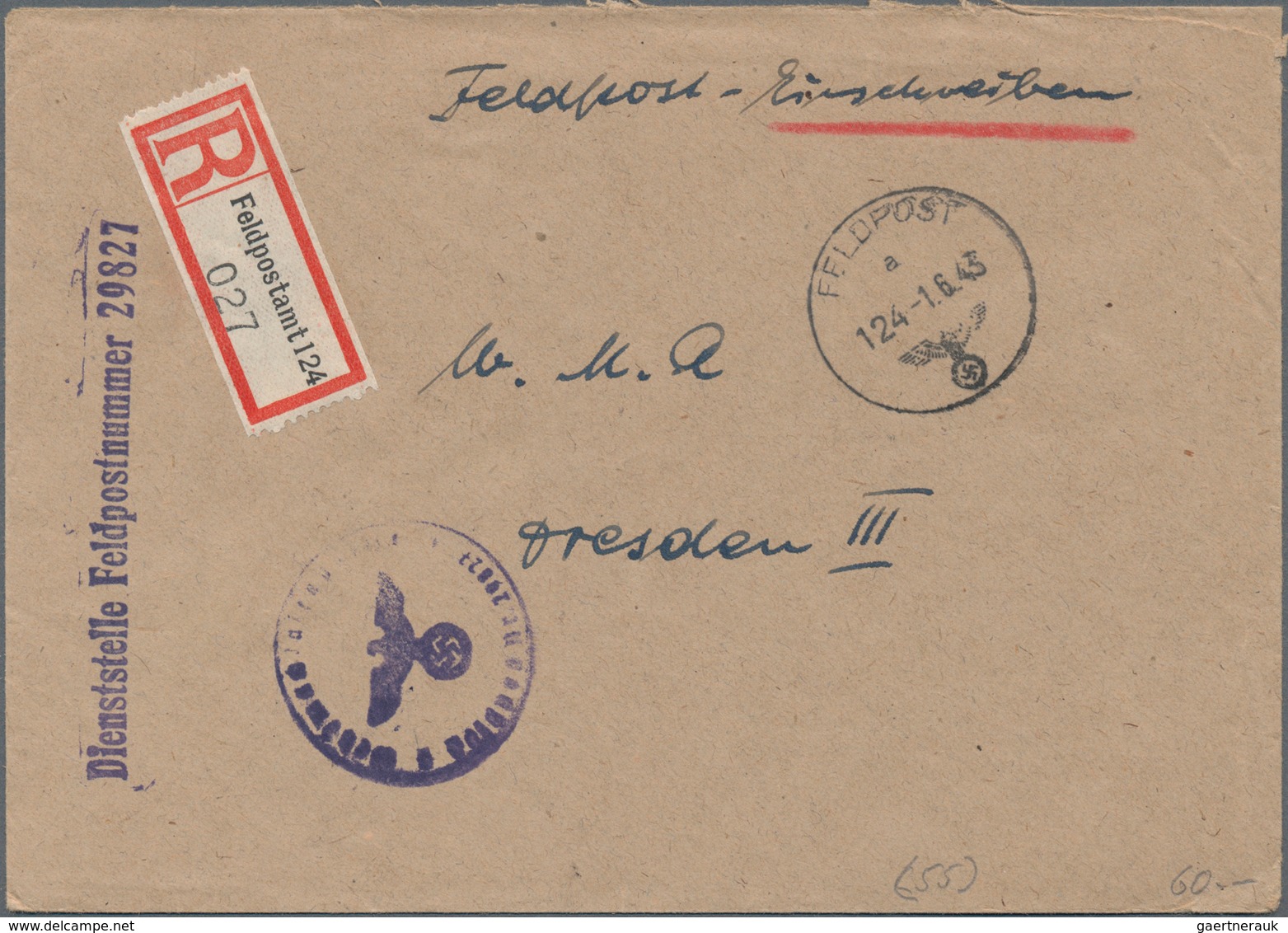 Feldpost 2. Weltkrieg: 1940/1945, Sammlungsbestand von ca. 280 Feldpost-Einschreibe-Briefen div. Ein