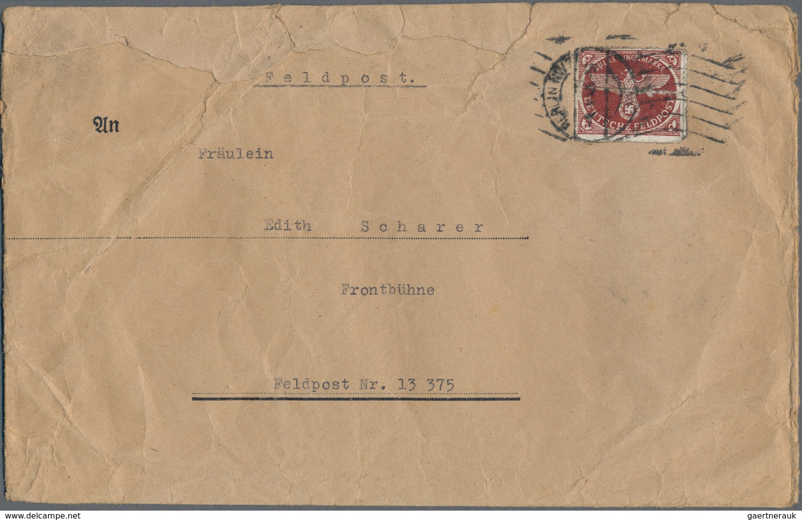 Feldpost 2. Weltkrieg: 1942/1945, 9 Belege, Dabei Päckchenadresse Mit 20 Pfg Hitler, Marke Mit Überd - Other & Unclassified