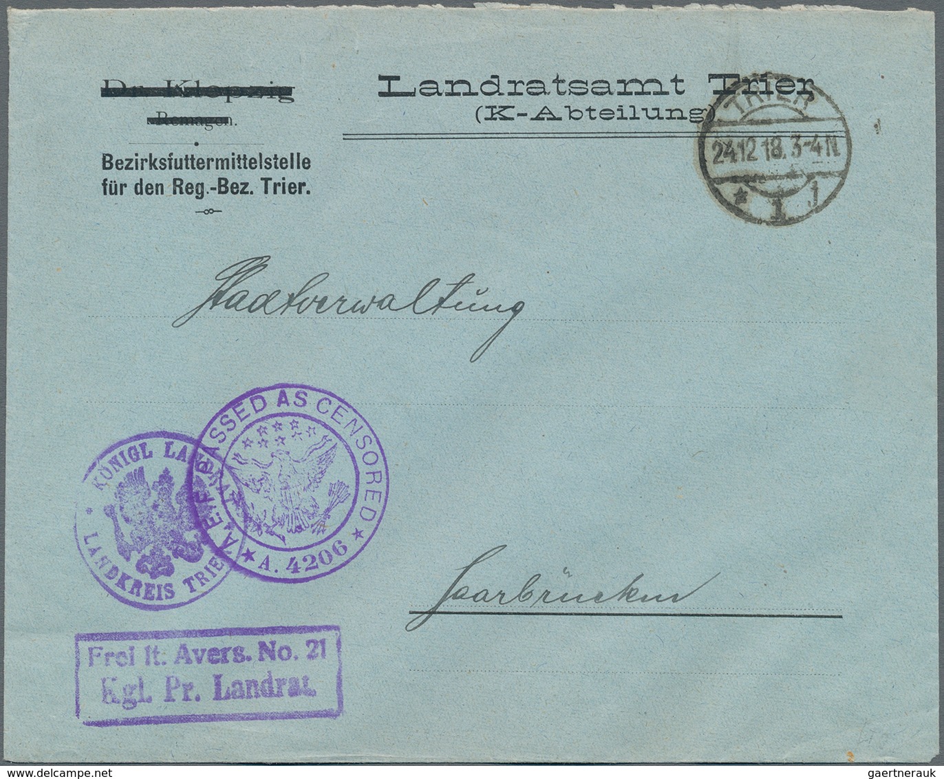 Zensurpost: 1918/1921, RHEINLAND-BESETZUNG, Interessante Partie Mit 23 Zensur-Belegen, Dabei Belgisc - Otros & Sin Clasificación