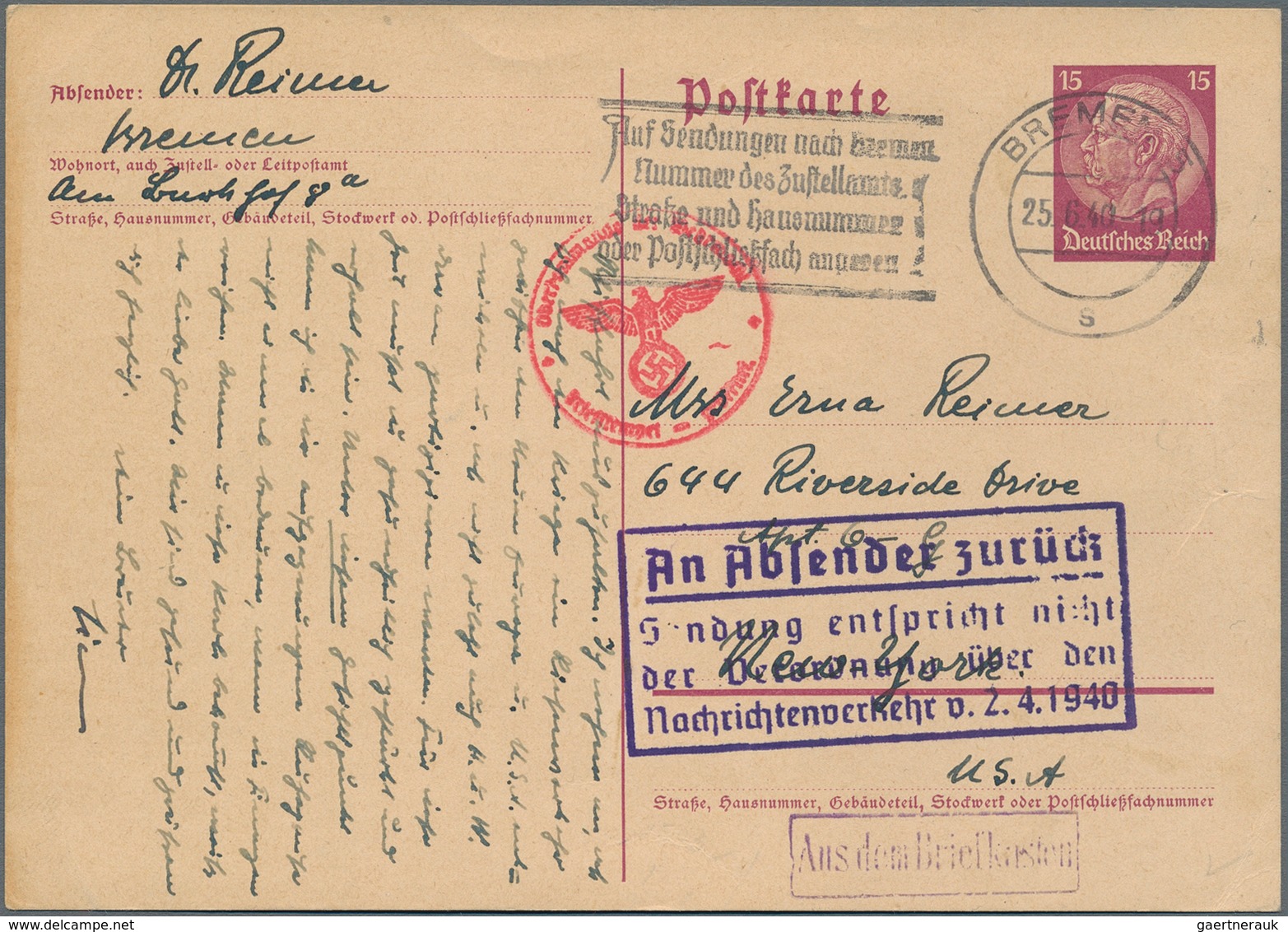 Zensurpost: 1940/1944, Dt.Reich: BRIEFKASTEN/SCHALTER, Interessante Partie Mit 14 Belegen, Davon 8 B - Andere & Zonder Classificatie