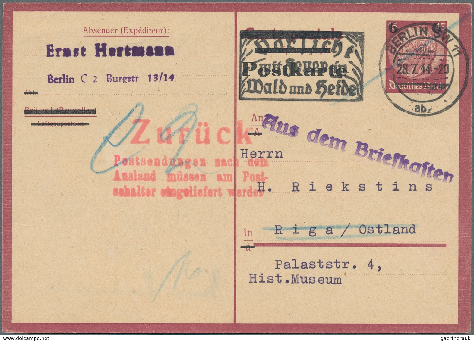 Zensurpost: 1940/1944, Dt.Reich: BRIEFKASTEN/SCHALTER, Interessante Partie Mit 14 Belegen, Davon 8 B - Otros & Sin Clasificación