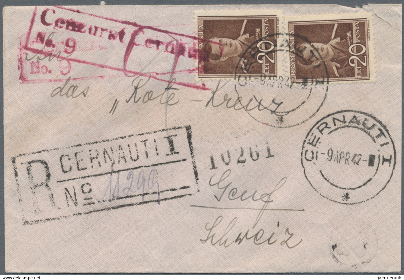 Zensurpost: 1942/45 9 Registered Letters All To Geneva To The Red Cross, From Transnistria, Romania - Andere & Zonder Classificatie