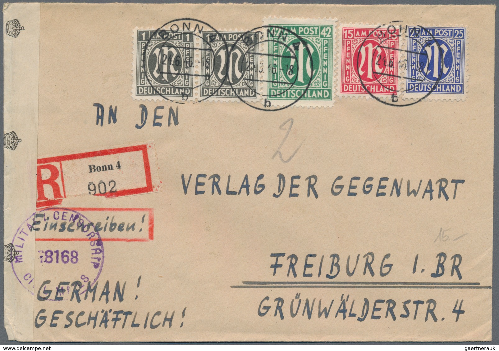 Zensurpost: 1945/1954, umfangreicher Sammlungsposten von über 170 Zensur-Belegen aus den Alliierten