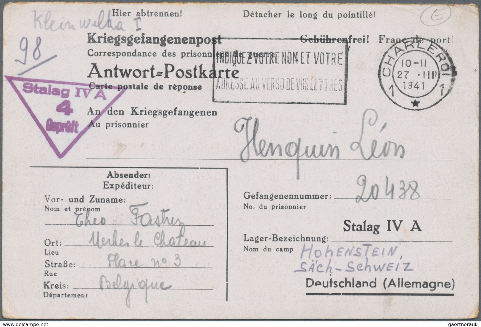 Kriegsgefangenen-Lagerpost: 1914/1945, Bestand Von Ca. 500 Belegen Kgf.-Post WK I + II Von Ausländ. - Otros & Sin Clasificación