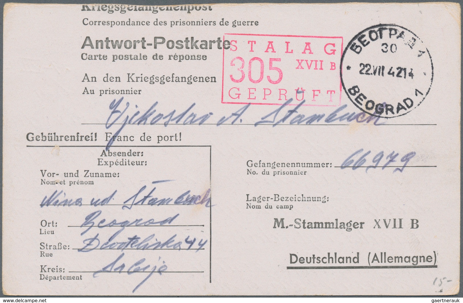 Kriegsgefangenen-Lagerpost: 1914/1945, Bestand Von Ca. 500 Belegen Kgf.-Post WK I + II Von Ausländ. - Andere & Zonder Classificatie