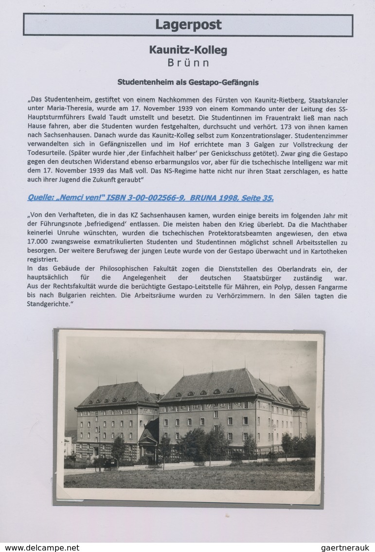 KZ-Post: 1939/1941, Internierungslager KAUNITZ - BRÜNN: Sammlung Und Dokumentation über Das Gestapo- - Briefe U. Dokumente