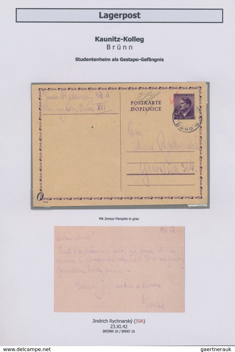 KZ-Post: 1939/1941, Internierungslager KAUNITZ - BRÜNN: Sammlung Und Dokumentation über Das Gestapo- - Brieven En Documenten