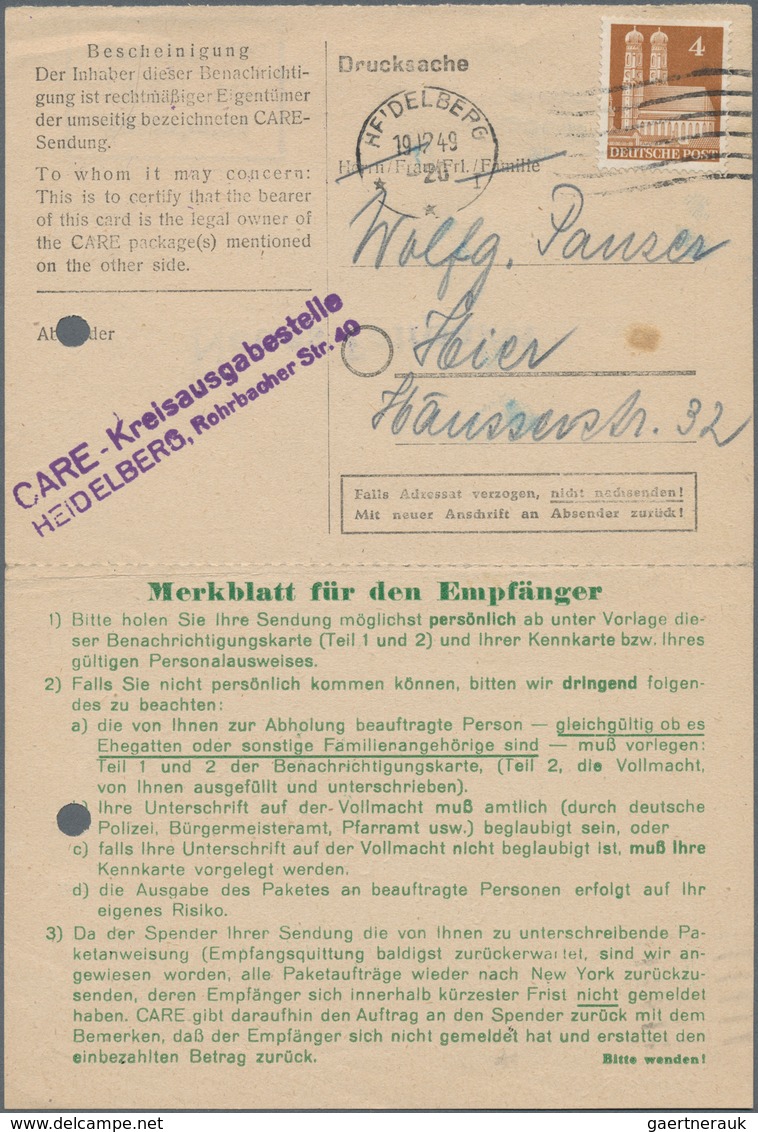 Deutschland Nach 1945: 1947/1950, CARE-Pakete, Kleine Dokumentation Mit Paketzetteln, Benachrichtigu - Sammlungen