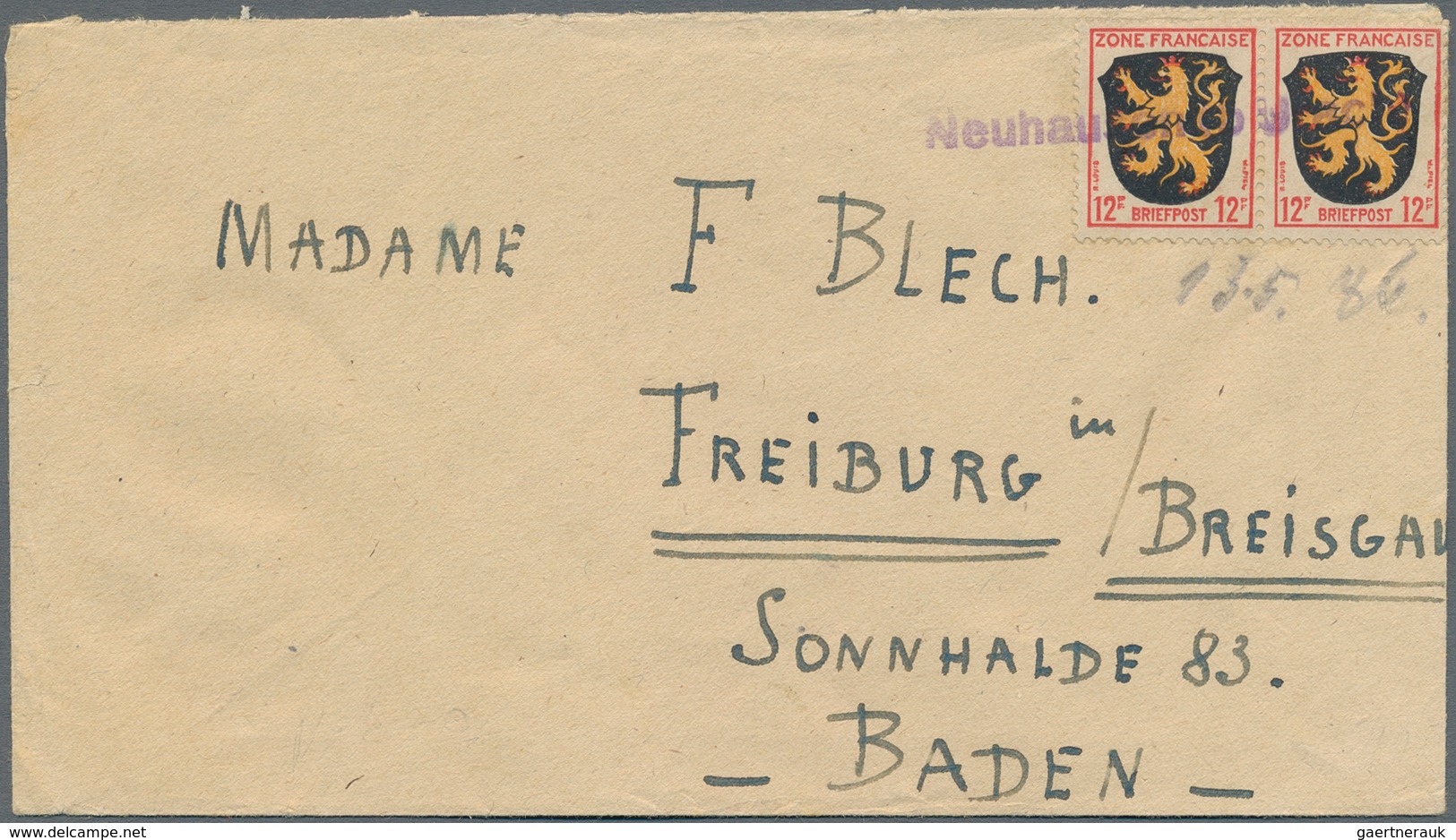 Alliierte Besetzung - Notstempel: Französische Zone: 1946/1948, Interessantes Konvolut Mit 13 Belege - Andere & Zonder Classificatie