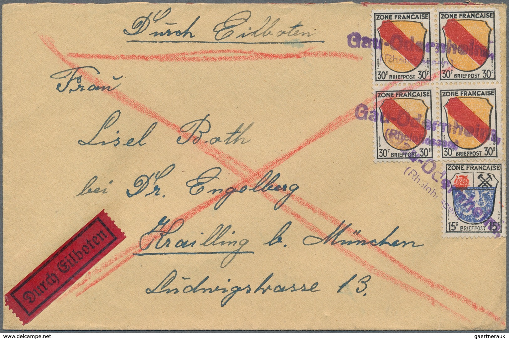 Alliierte Besetzung - Notstempel: Französische Zone: 1946/1948, Interessantes Konvolut Mit 13 Belege - Otros & Sin Clasificación