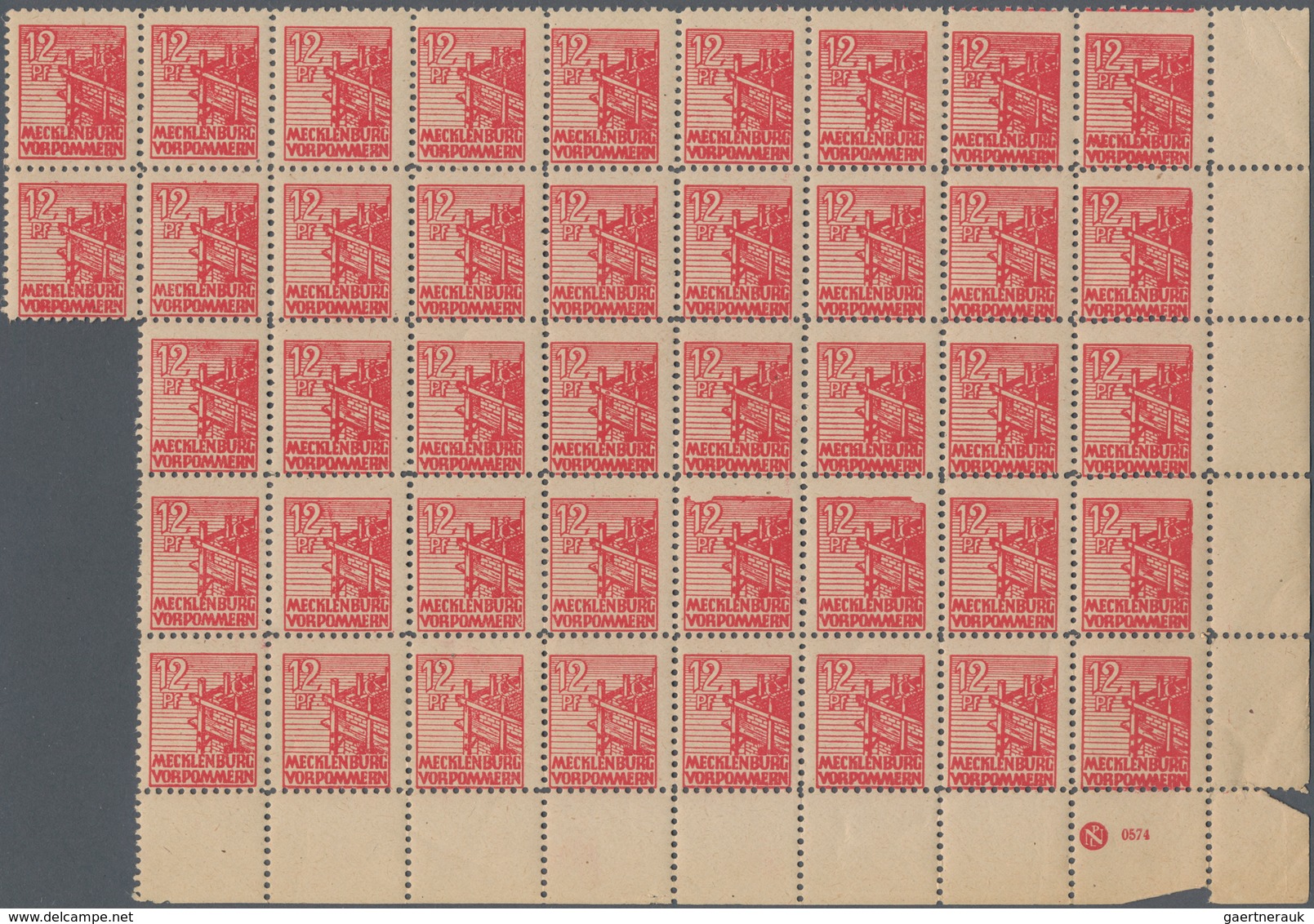 Sowjetische Zone - Mecklenburg-Vorpommern: 1946, Abschiedsserie 12 Pfg. Rot Auf Papier Z Mit Diagona - Otros & Sin Clasificación