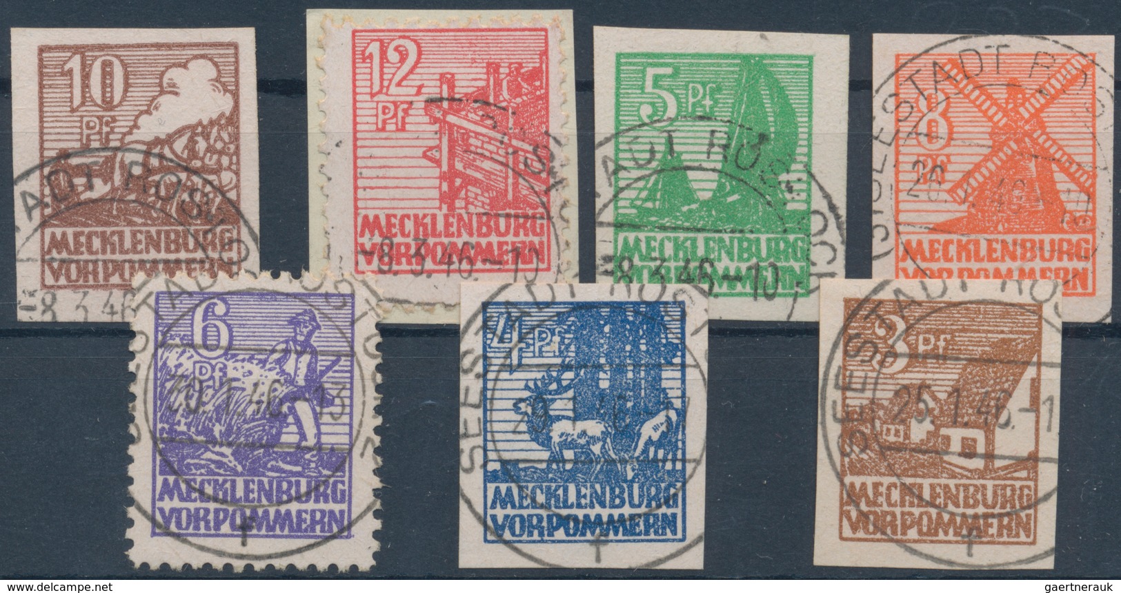 Sowjetische Zone - Mecklenburg-Vorpommern: 1946, Abschiedsserie Weißes Papier, Lot Von Neun Komplett - Sonstige & Ohne Zuordnung