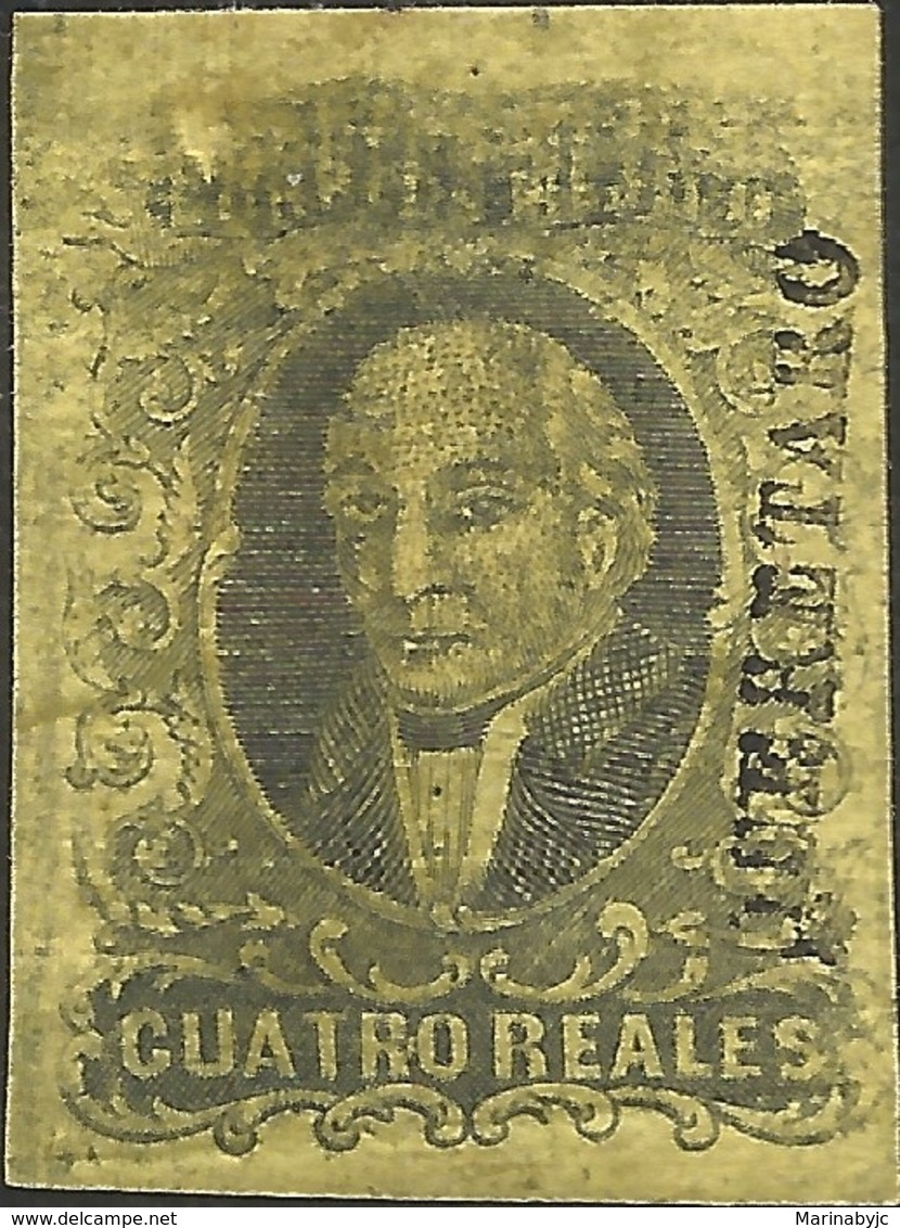 J) 1861 MEXICO, HIDALGO, 4 REALES, DISTRICT QUERETARO, DOUBLE PRINT, MARGIN TOP, MN - Mexico