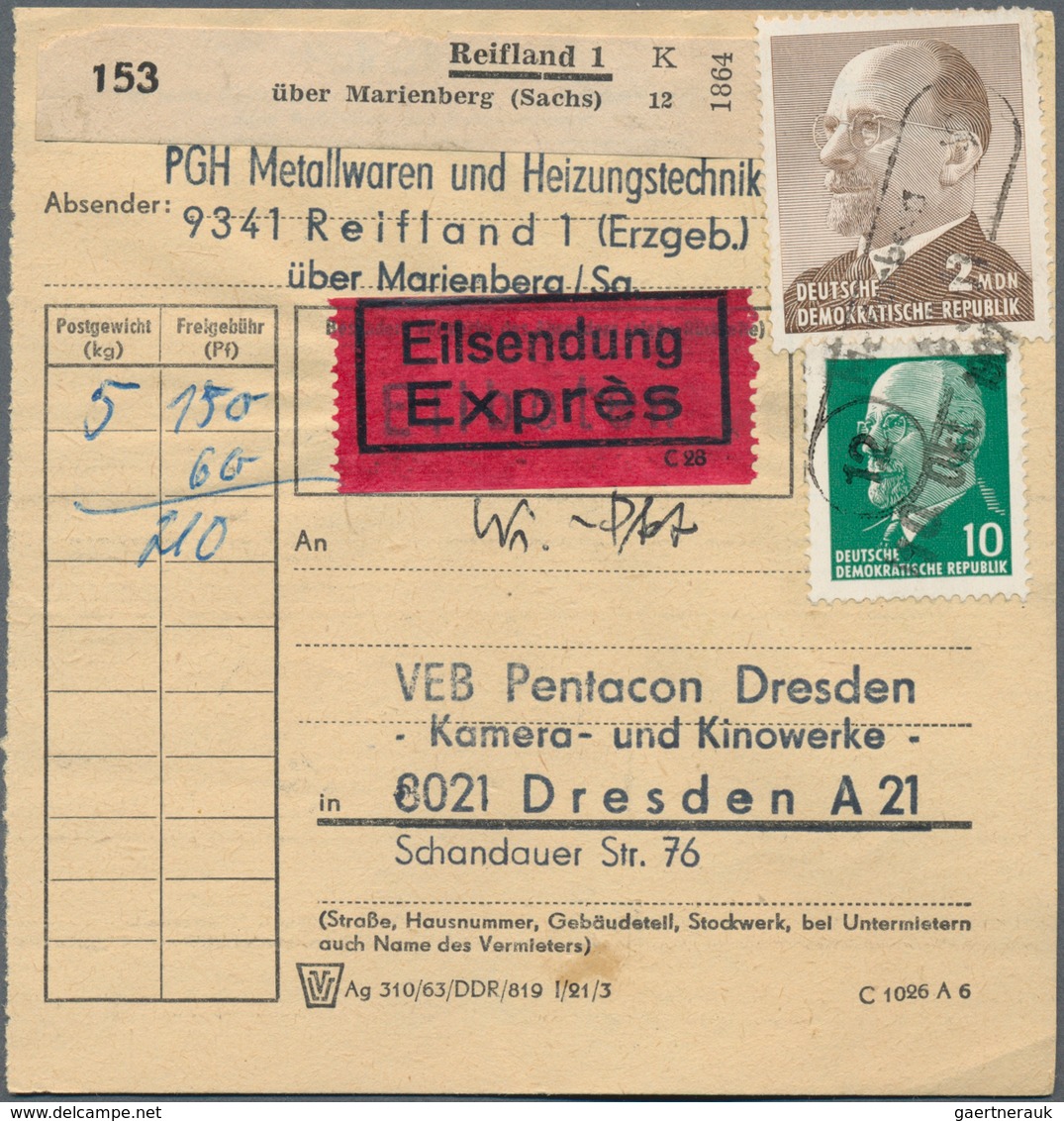 DDR: 1951/90 Ca. 40 Belege, Briefe, Einschreiben, Eilpost, Bahnpost, Dienstpost, ZKD, Einmal Eine Mi - Colecciones