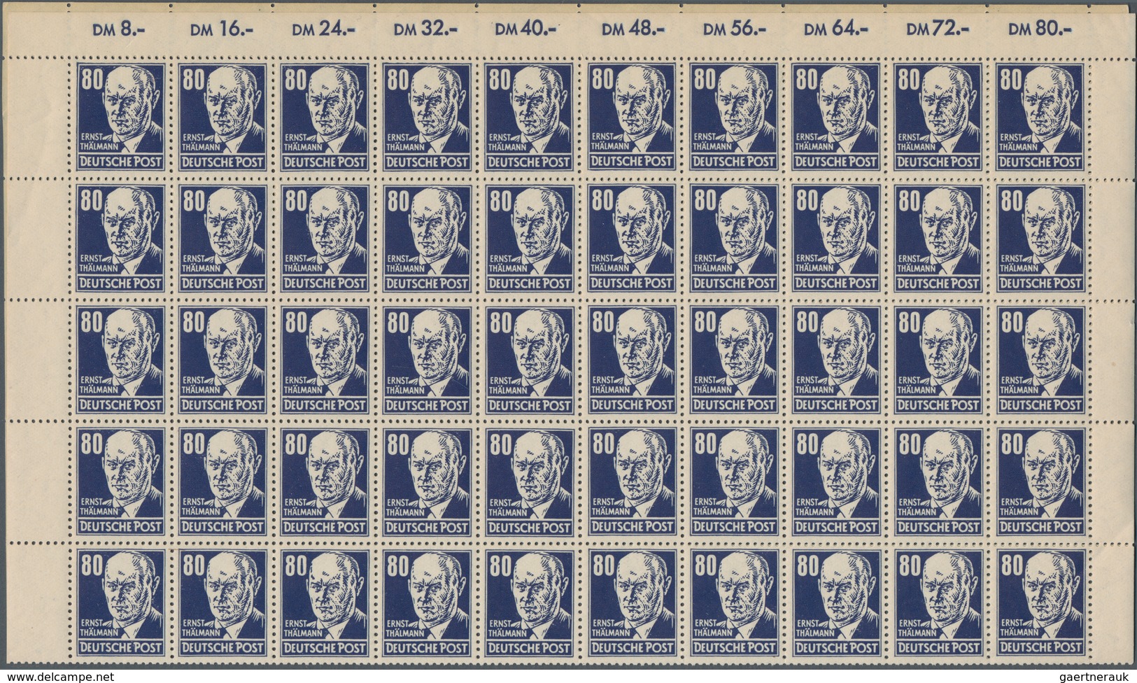 DDR: 1952, Freimarken Köpfe II, 80 Pf. Auf Gewöhnlichem Papier, Engros-Partie Mit 4 Postfrischen Pos - Verzamelingen