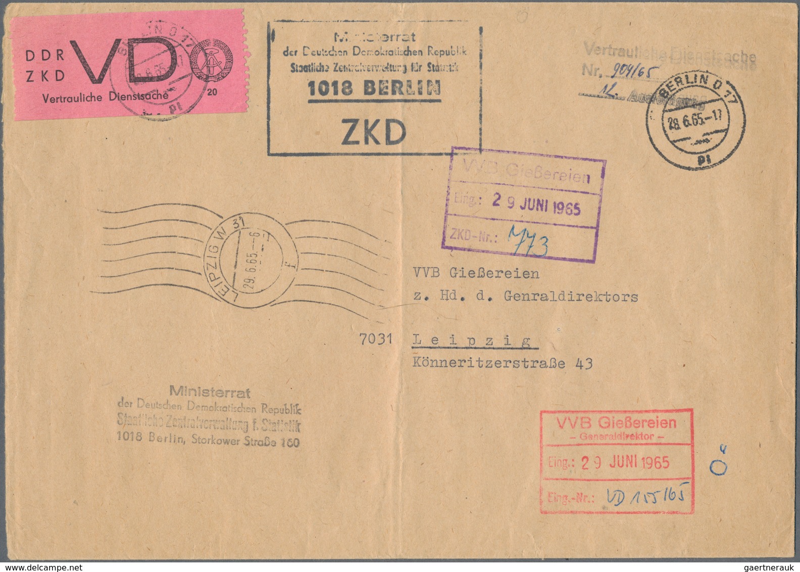 DDR - Dienstmarken: 1959/1965, Konvolut Mit 5 Belegen, Dabei 2 Briefe Mit Aufkleber Für Vertrauliche - Otros & Sin Clasificación