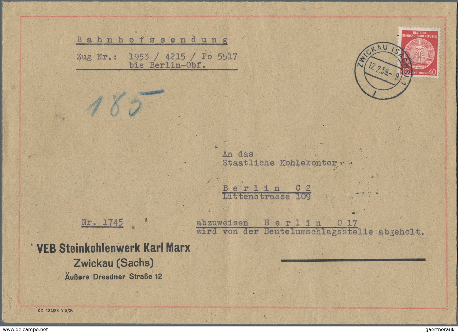 DDR - Dienstmarken: 1959/1965, Konvolut Mit 5 Belegen, Dabei 2 Briefe Mit Aufkleber Für Vertrauliche - Otros & Sin Clasificación