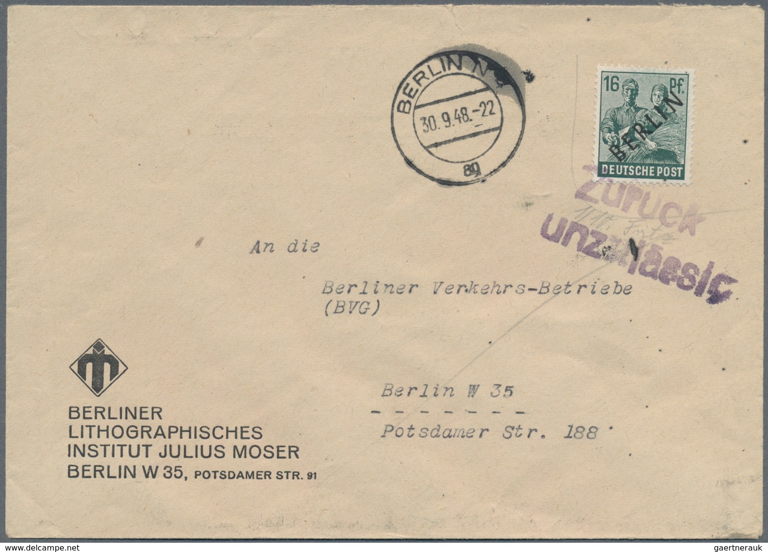 Berlin - Vorläufer: 1946/1954, Interessante Partie Mit über 80 Belegen, Dabei Meist Vorläufer Westbe - Cartas & Documentos