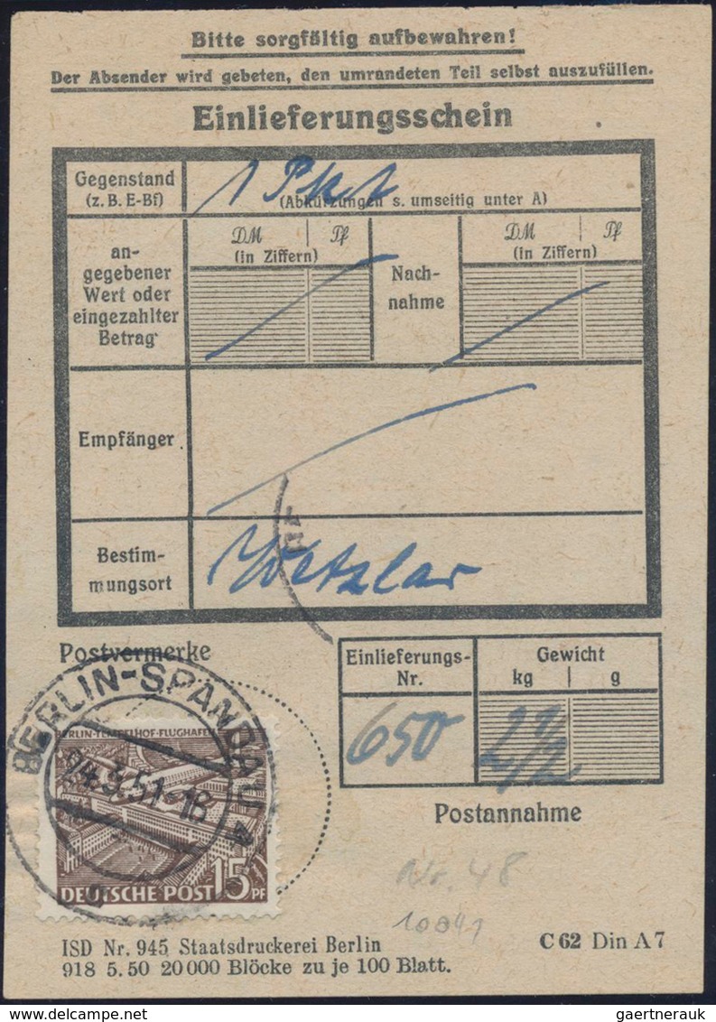 Berlin: 1948/1970 (ca.), Rd. 140 Belege Mit Teils Interessanten Frankaturen Und Abstempelungen, Dabe - Cartas & Documentos