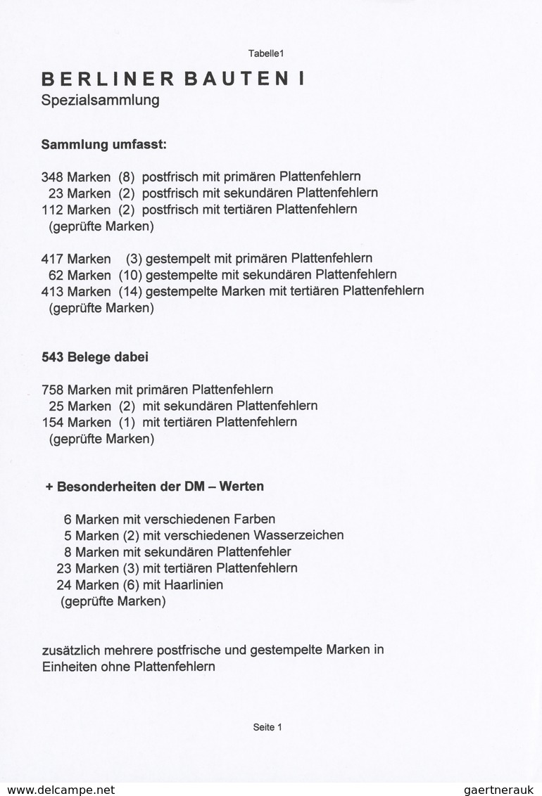 Berlin: 1949/1956, BAUTEN I, umfassende Spezial-Sammlung der PLATTENFEHLER in drei dicken Steckbüche