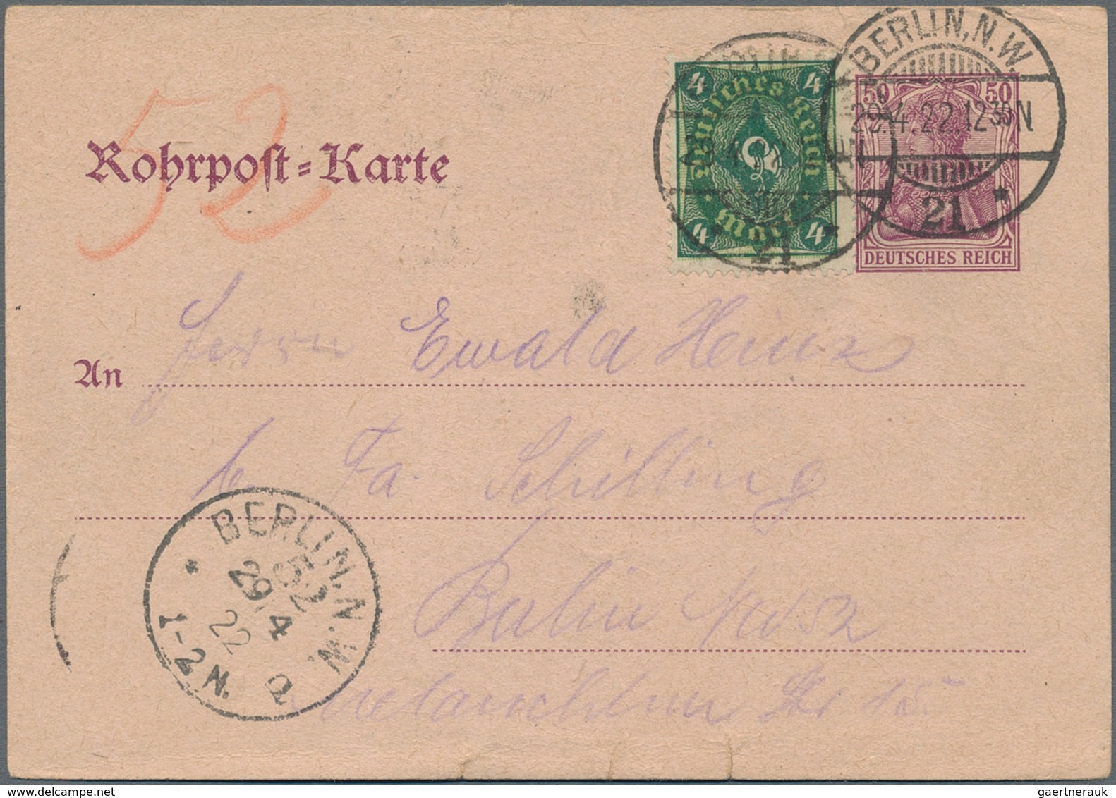 Berlin - Rohrpost: 1920/1923, Gehaltvolle Partie Mit 12 Rohrpostbelegen Der Inflationszeit, Dabei Vi - Otros & Sin Clasificación