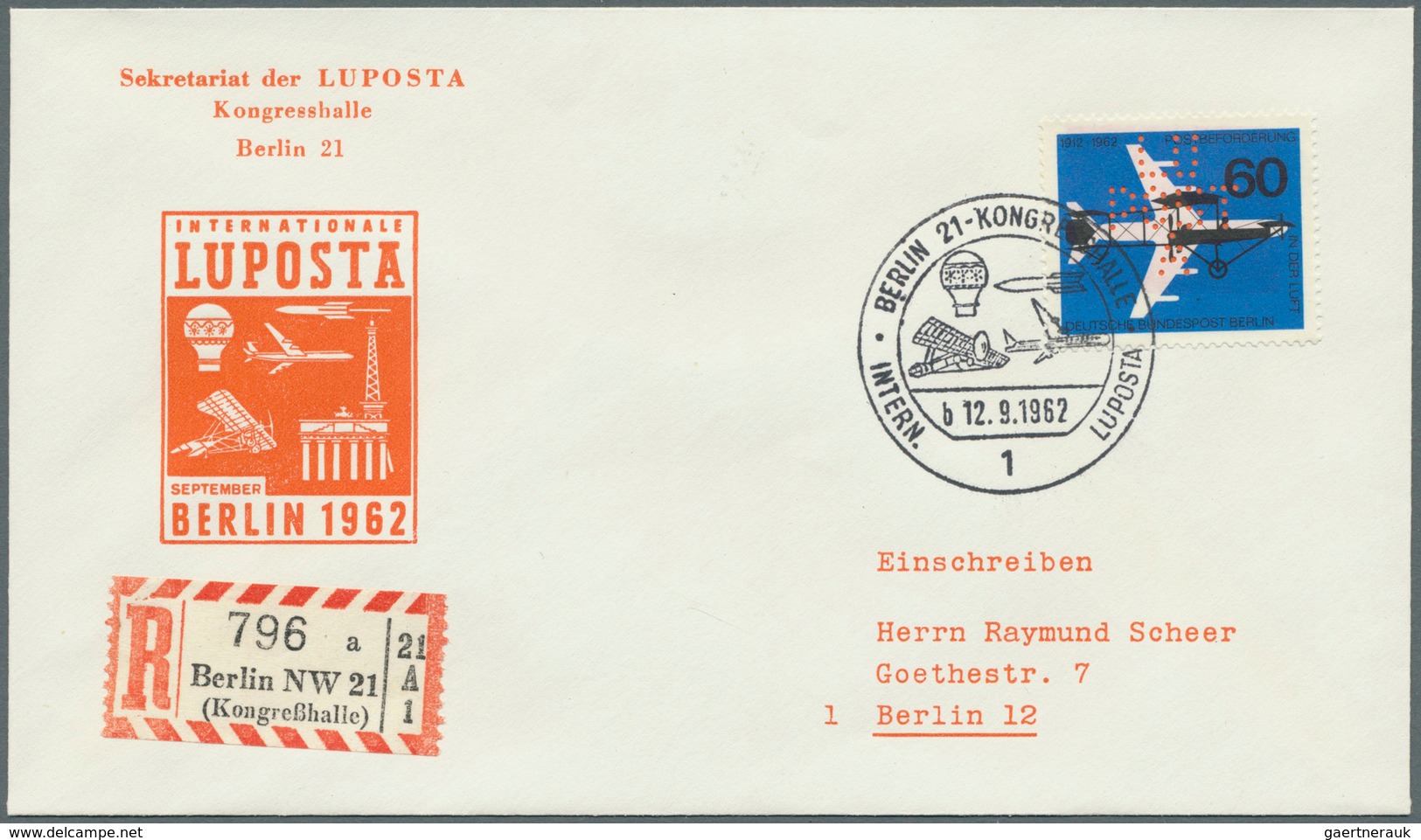 Berlin - Besonderheiten: 1962, LUPOSTA - Marke zur Internationale Luftpost-Ausstellung Berlin, sehr