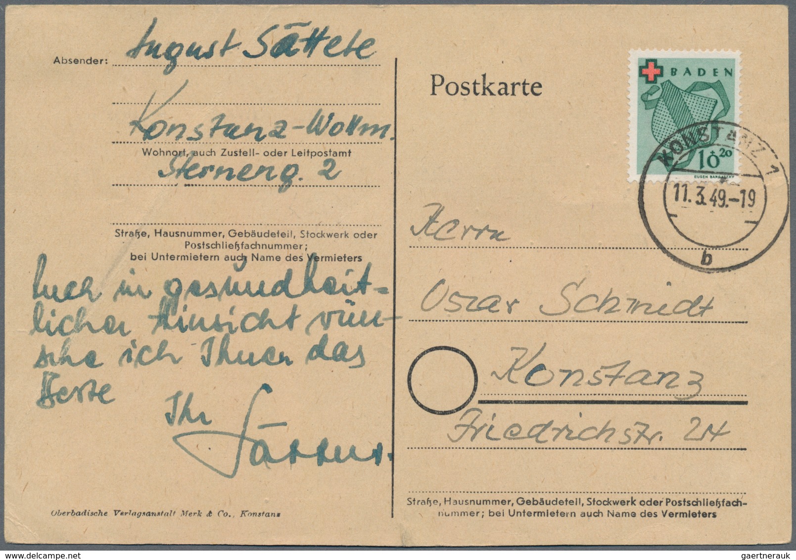 Französische Zone - Baden: 1946/1949, Partie Von 43 Briefen/Karten Mit Frankaturen Freimarken Und Au - Andere & Zonder Classificatie