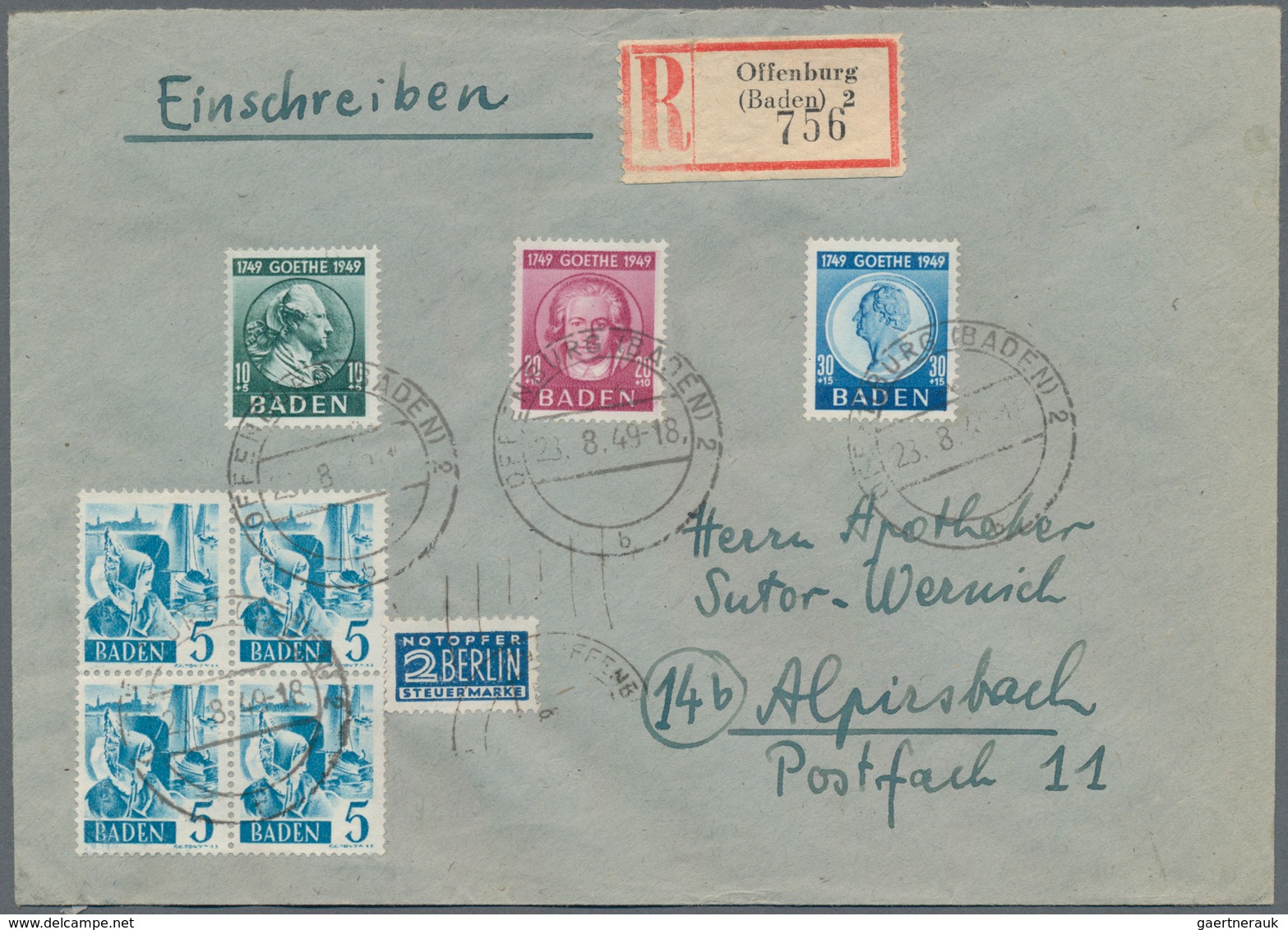 Französische Zone - Baden: 1946/1949, Partie von 43 Briefen/Karten mit Frankaturen Freimarken und au