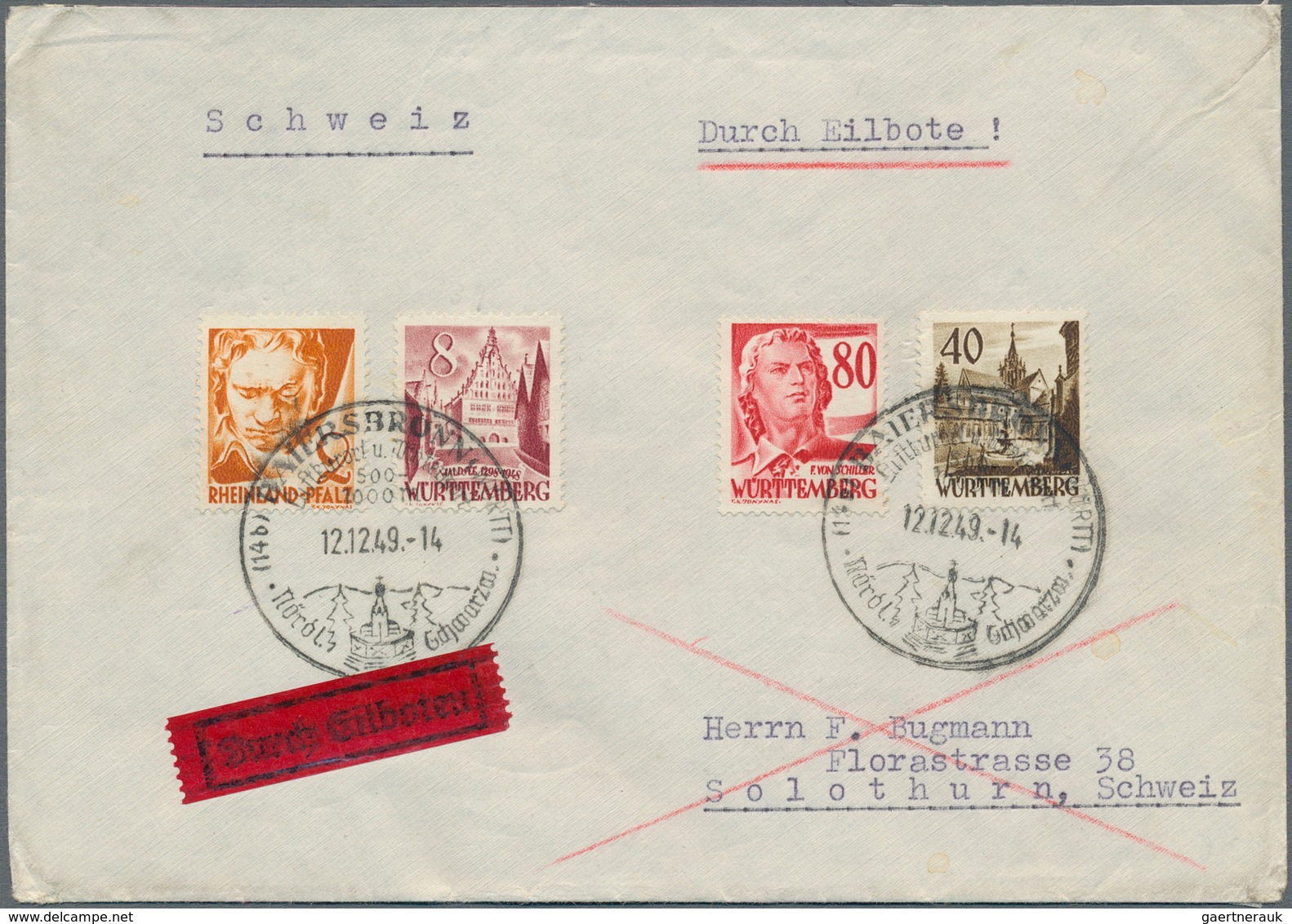 Französische Zone - Württemberg: 1948/1950, Partie Von 14 Briefen Und Karten, Dabei Bessere Sonderma - Otros & Sin Clasificación