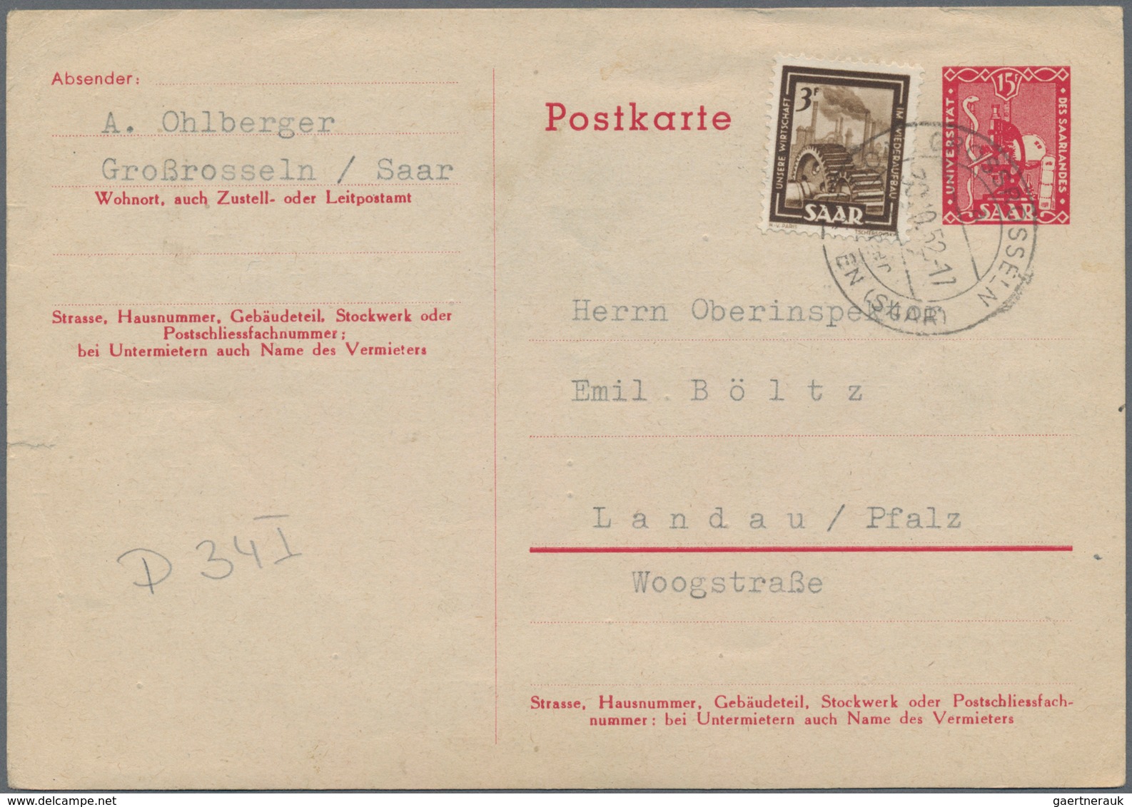 Saarland (1947/56): 1945/1958, Partie Von 60 Bedarfs-Briefen/-Karten Ab Etwas Gebühr Bezahlt Und Frz - Nuevos