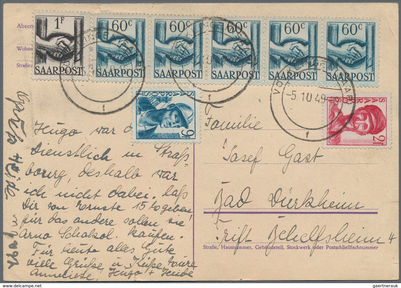 Saarland (1947/56): 1945/1958, Partie Von 60 Bedarfs-Briefen/-Karten Ab Etwas Gebühr Bezahlt Und Frz - Unused Stamps