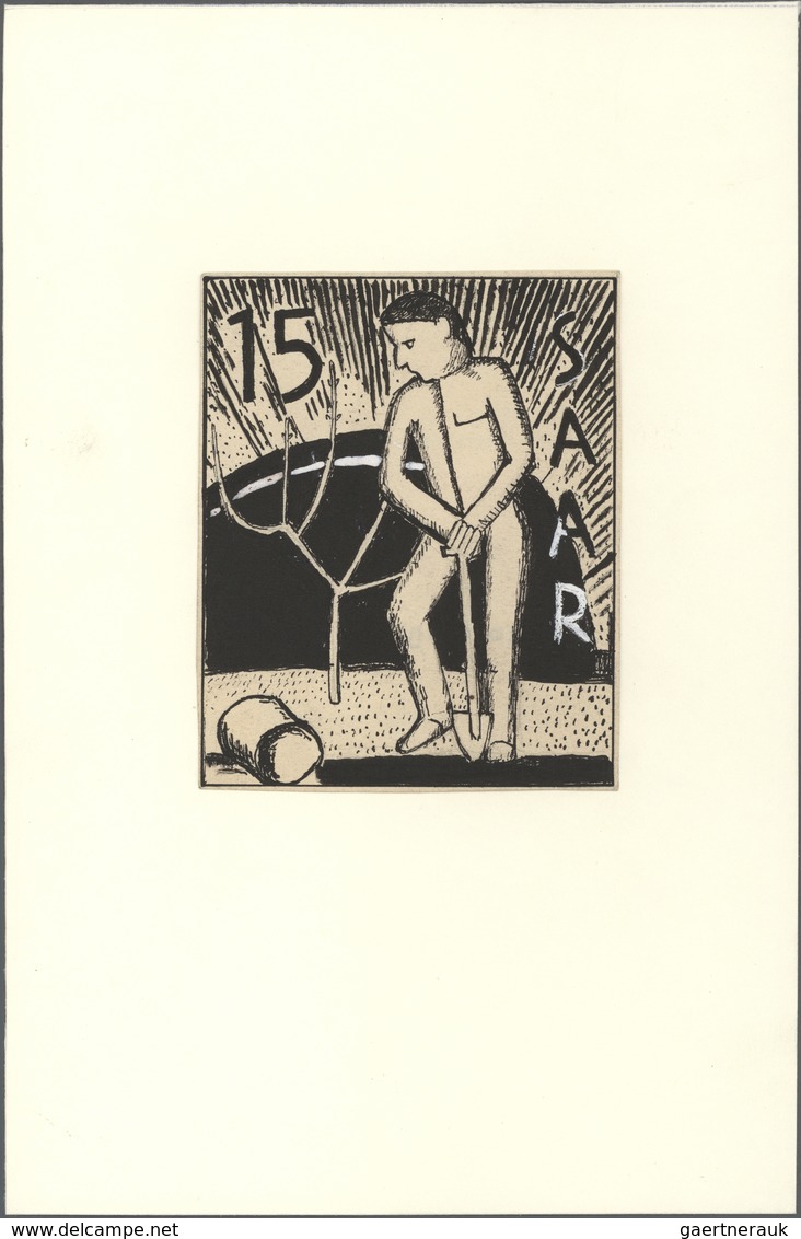 Saarland (1947/56): 1950 (ca.), August Clüsserath (1899-1966), Vier S/w-Entwürfe Im Format 10,2:12,7 - Ongebruikt