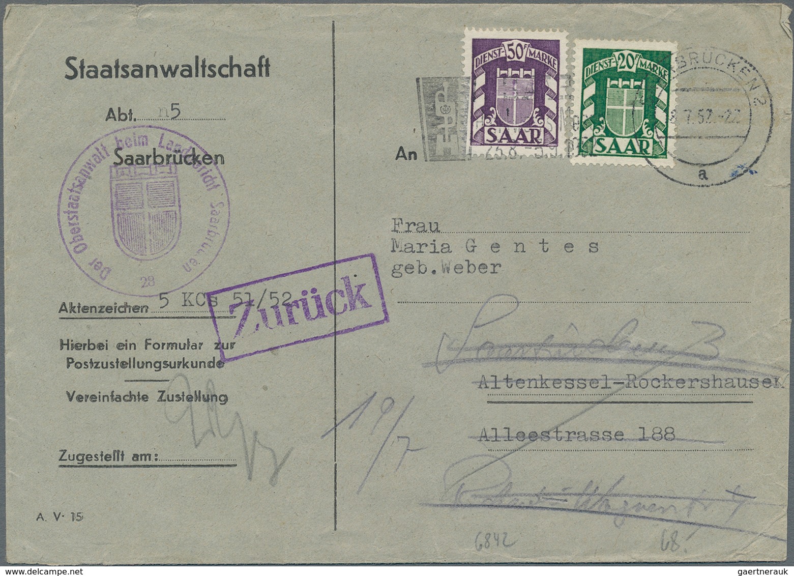 Saarland (1947/56) - Dienstmarken: 1950/1953, Lot Von 13 Dienstbriefen Mit Frankaturen Der Wappen-Au - Sonstige & Ohne Zuordnung