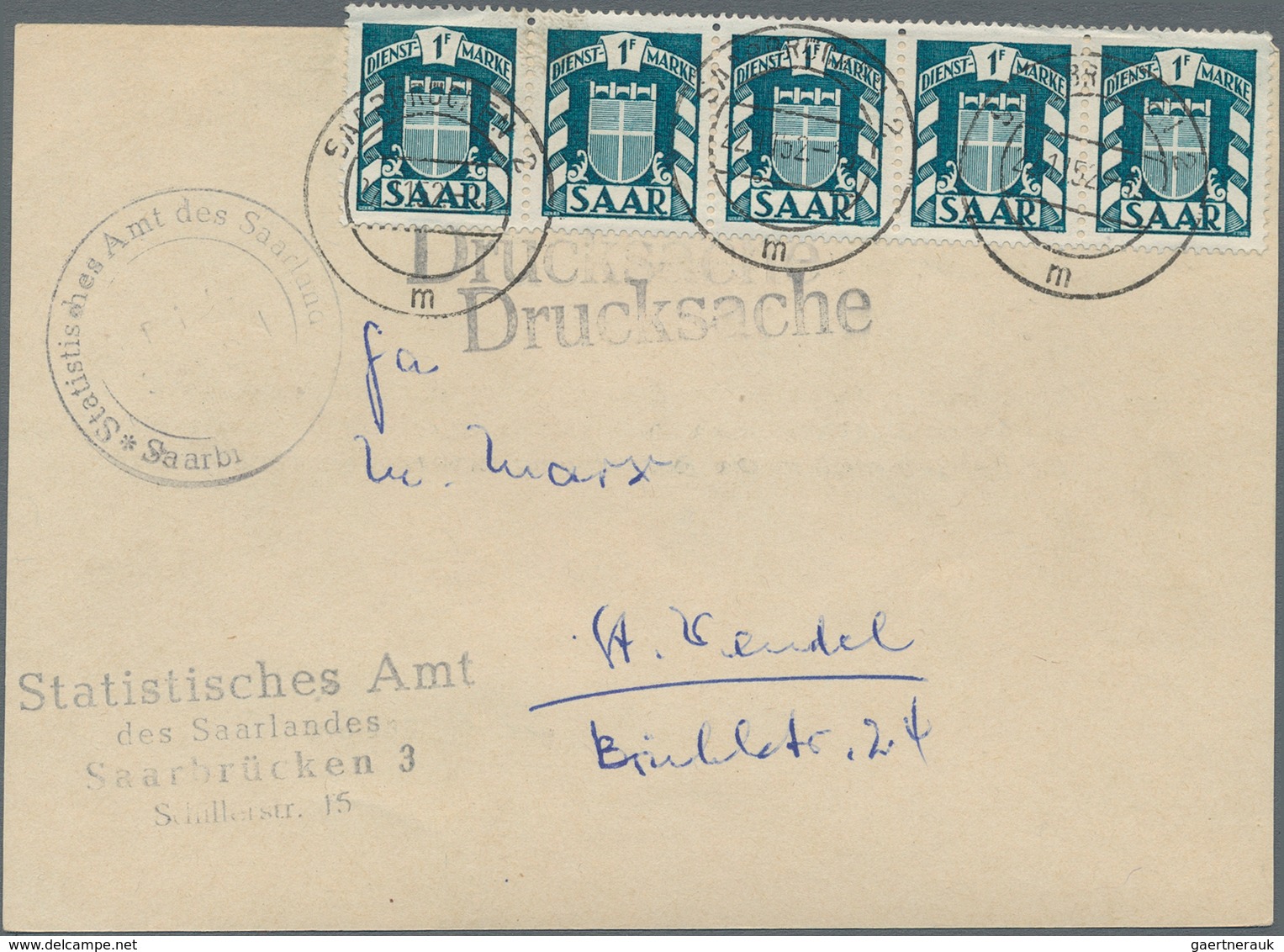 Saarland (1947/56) - Dienstmarken: 1950/1953, Lot Von 13 Dienstbriefen Mit Frankaturen Der Wappen-Au - Sonstige & Ohne Zuordnung