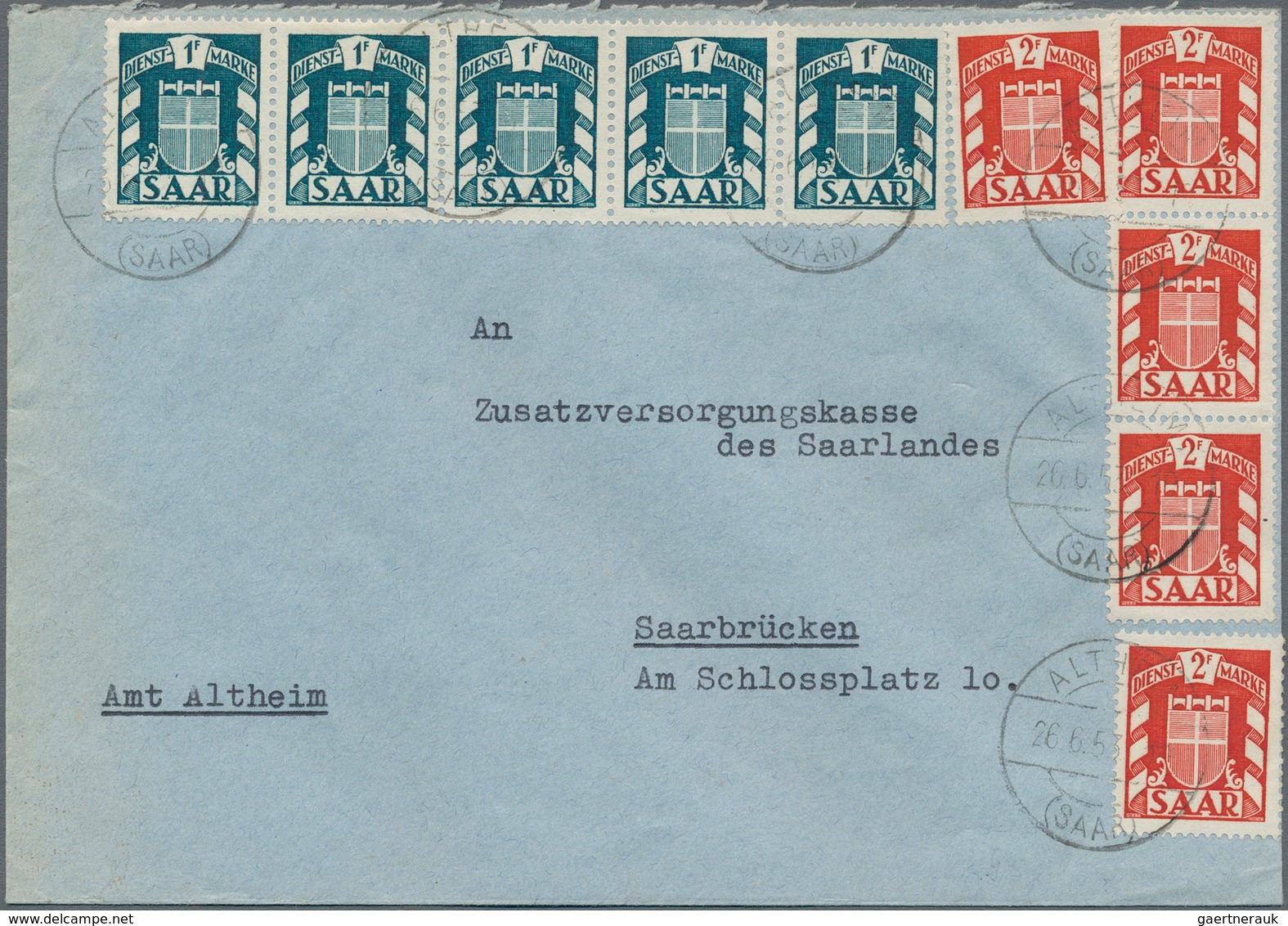 Saarland (1947/56) - Dienstmarken: 1950/1953, Lot Von 13 Dienstbriefen Mit Frankaturen Der Wappen-Au - Sonstige & Ohne Zuordnung