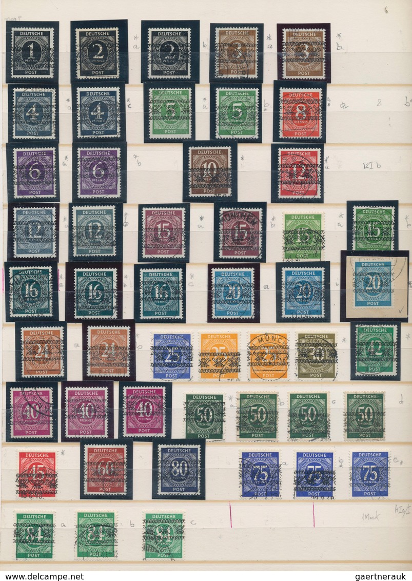 Bizone: 1948, 1 bis 84 Pfg Ziffer mit Band- & Netzaufdruck, weit überkompletter gestempelter Prachts