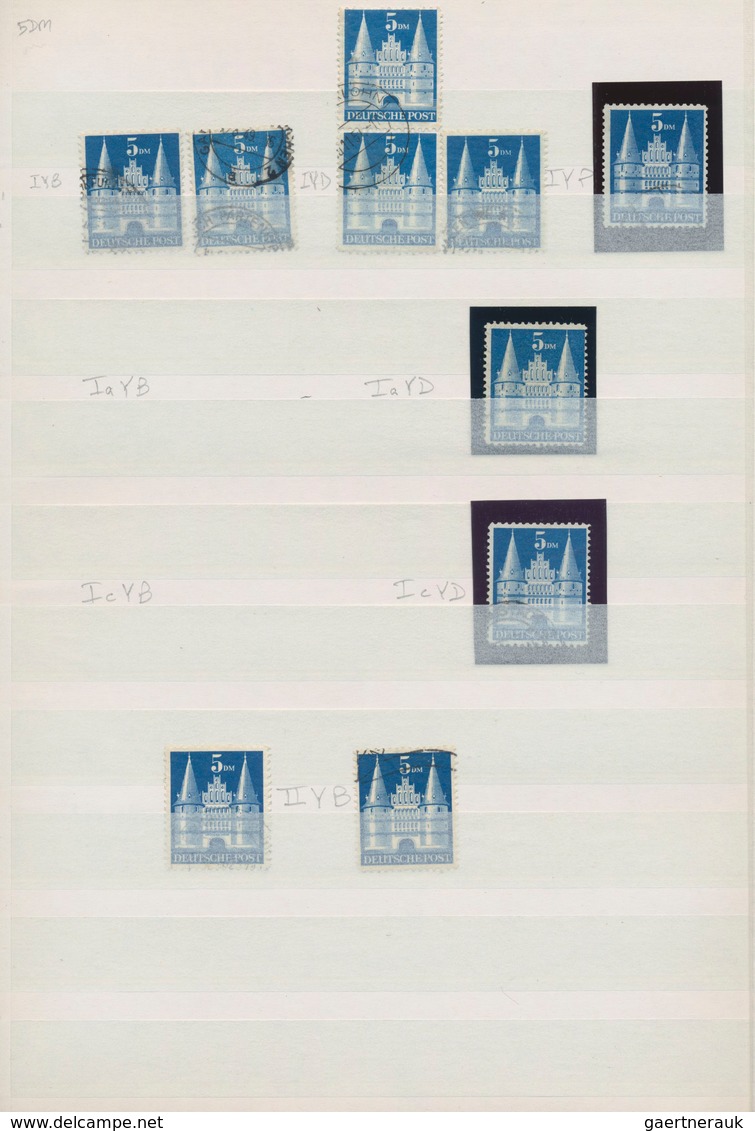 Bizone: 1948/51, BAUTEN-Spezialsammlung gestempelt nach Zähnungen, Wasserzeichen und Typen im Steckb